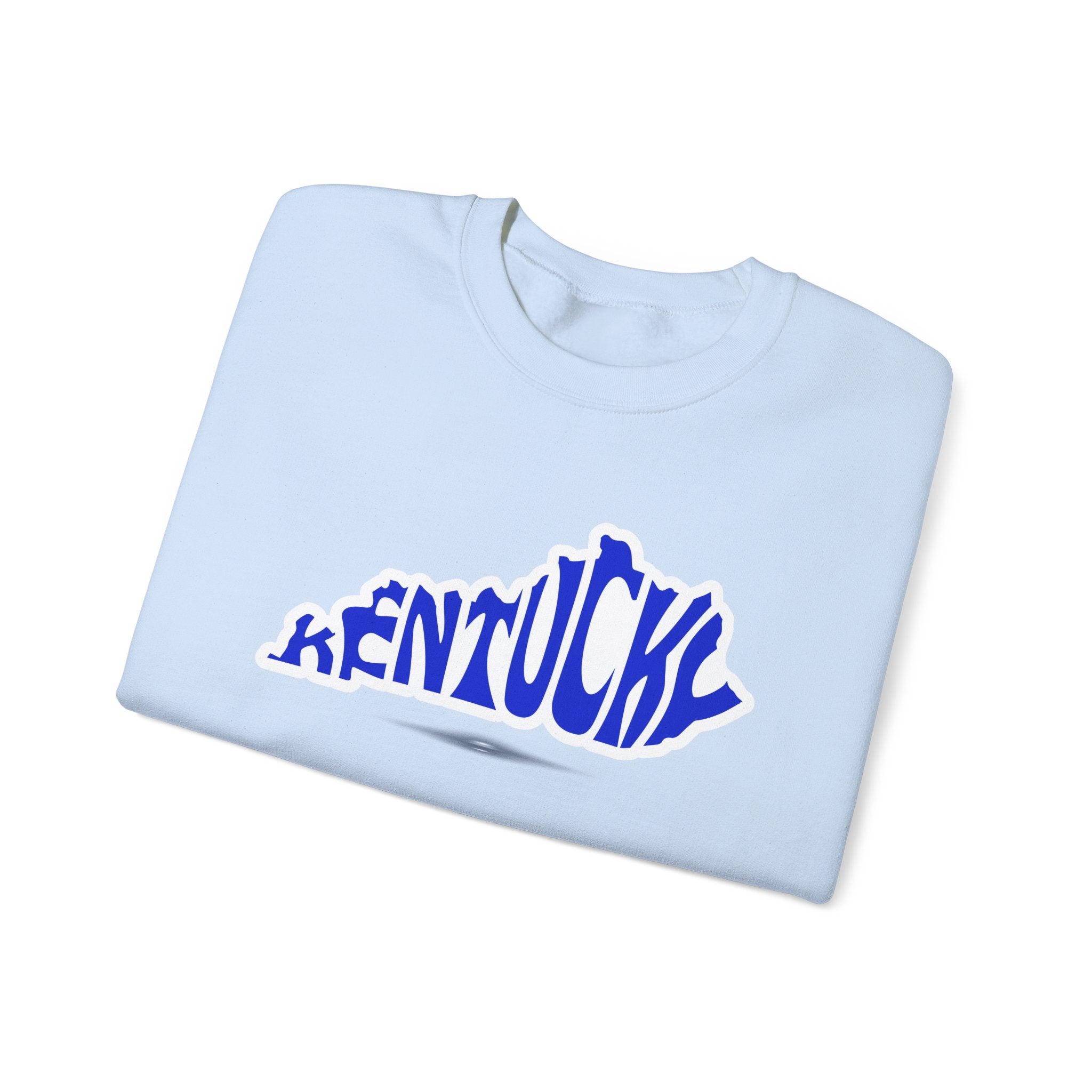 Kentucky State Outline Crewneck Sweatshirt — Blue 'Kentucky' Typography