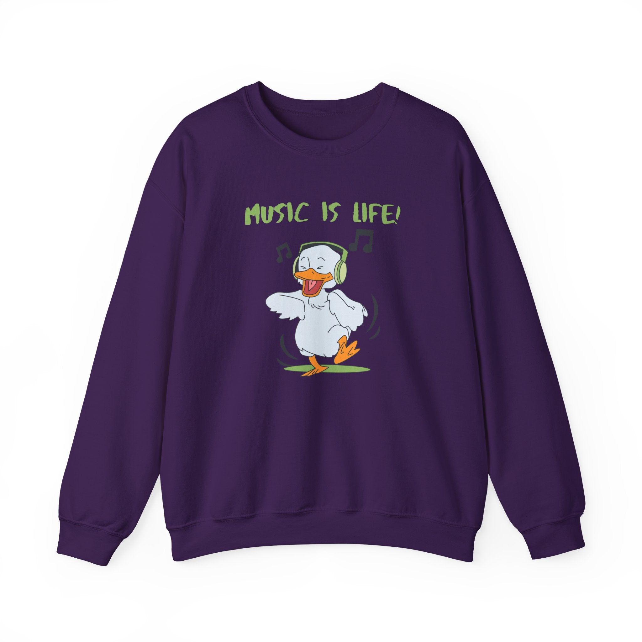 Music Is Life Duck Crewneck Sweatshirt – Cute DJ Duck Graphic Pullover