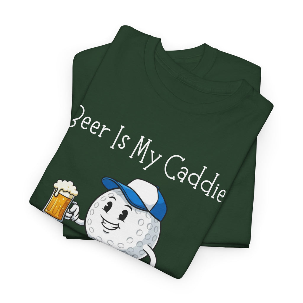 Golf Ball Cartoon Tee — "Beer Is My Caddie" Funny Golf Shirt