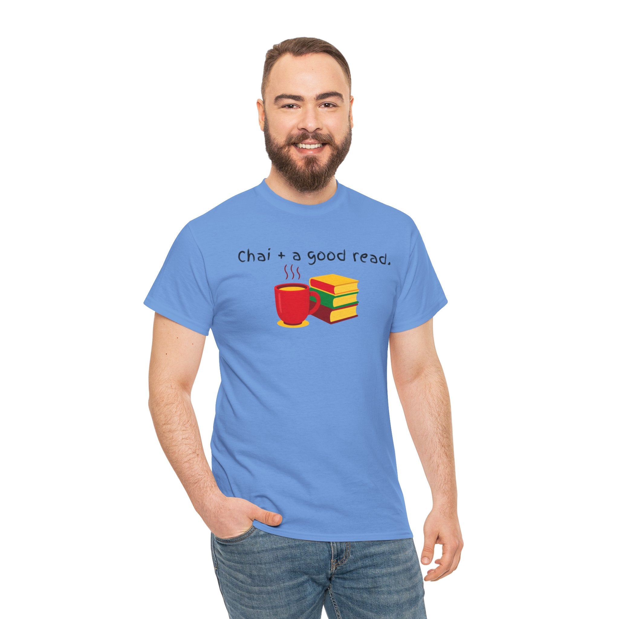 Chai + A Good Read T-Shirt — Tea & Books Graphic Tee for Book Lovers
