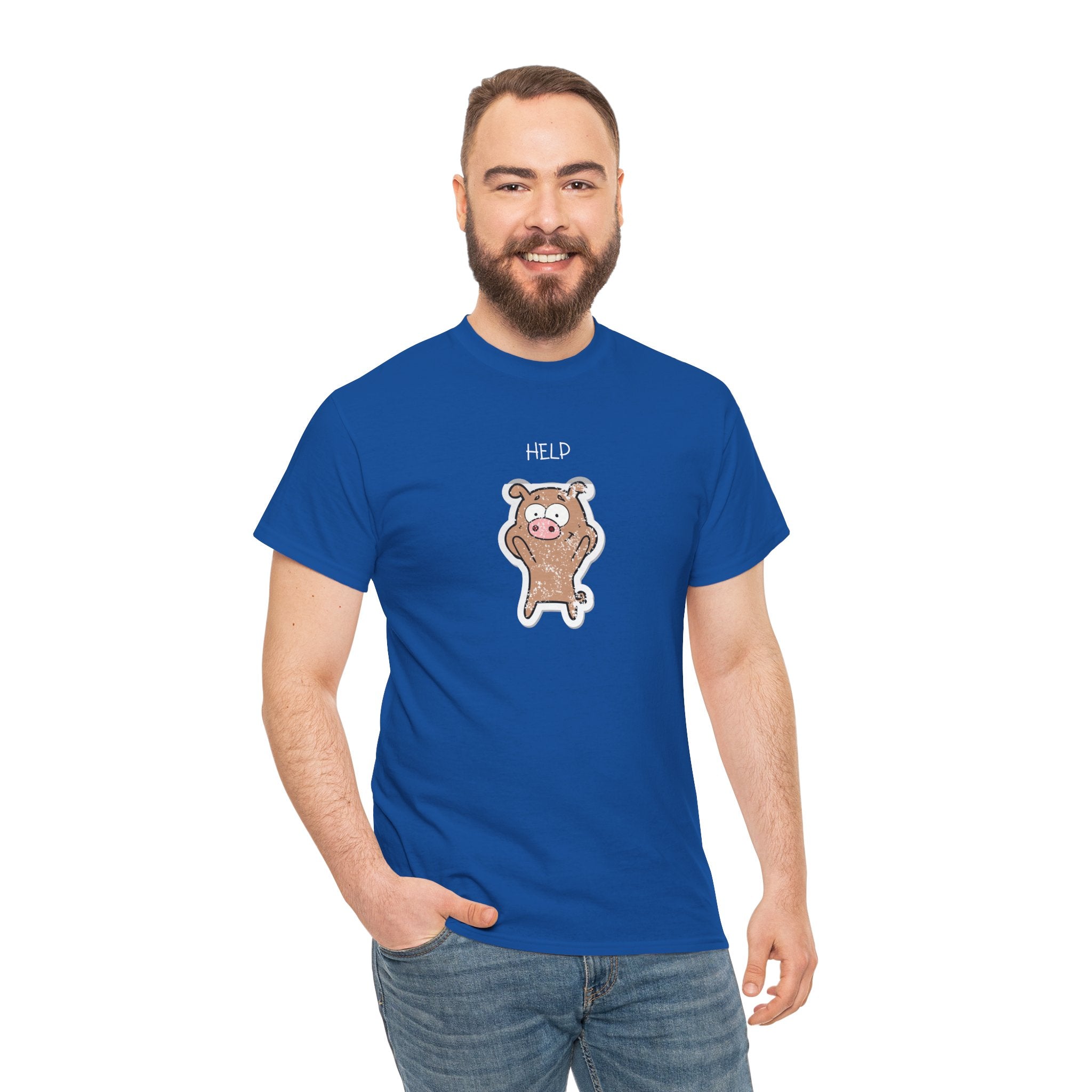 Help Pig Graphic Tee — Cute Distressed Pig Cartoon T-Shirt