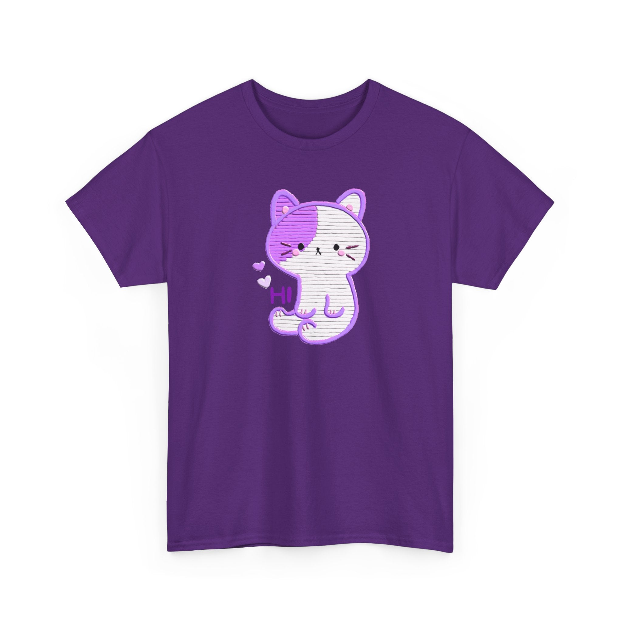 Cute Purple Cat “Hi” T-Shirt — Kawaii Kitten Graphic Tee