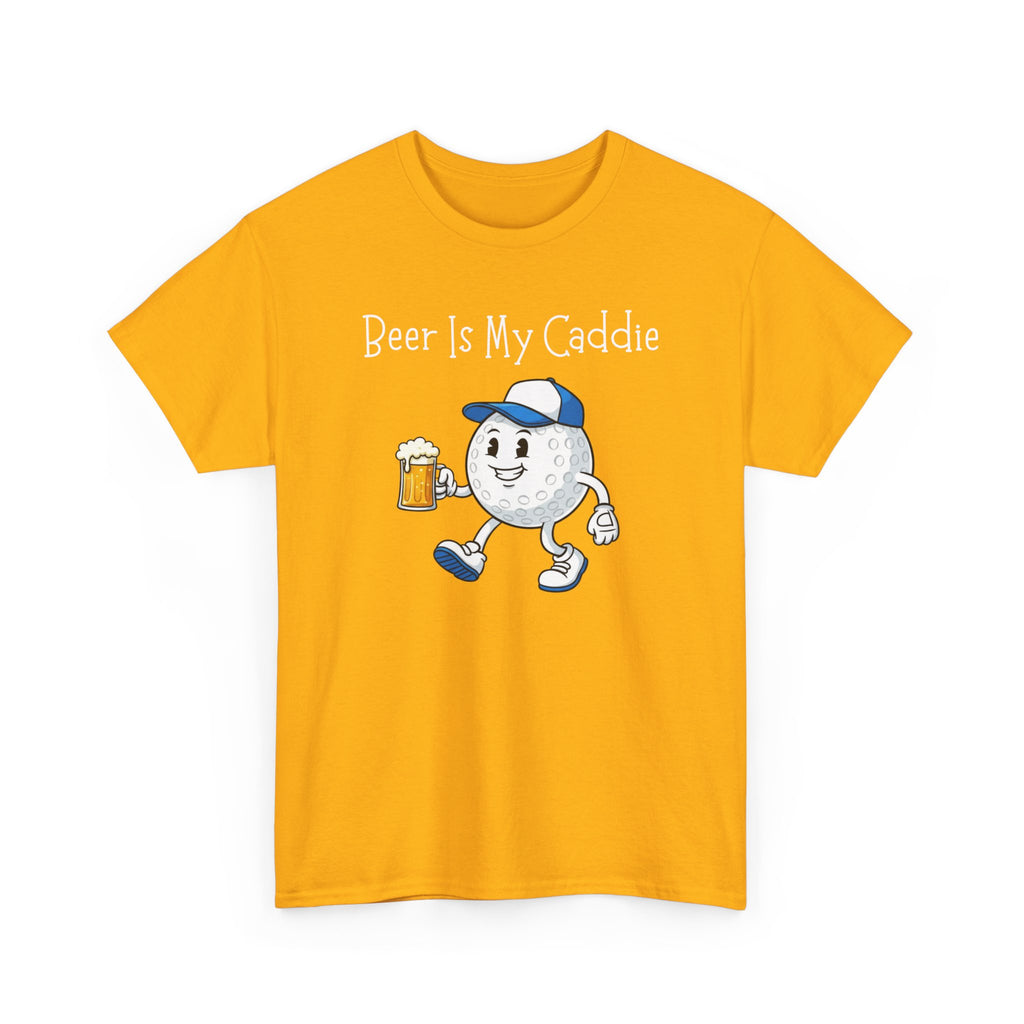 Golf Ball Cartoon Tee — "Beer Is My Caddie" Funny Golf Shirt