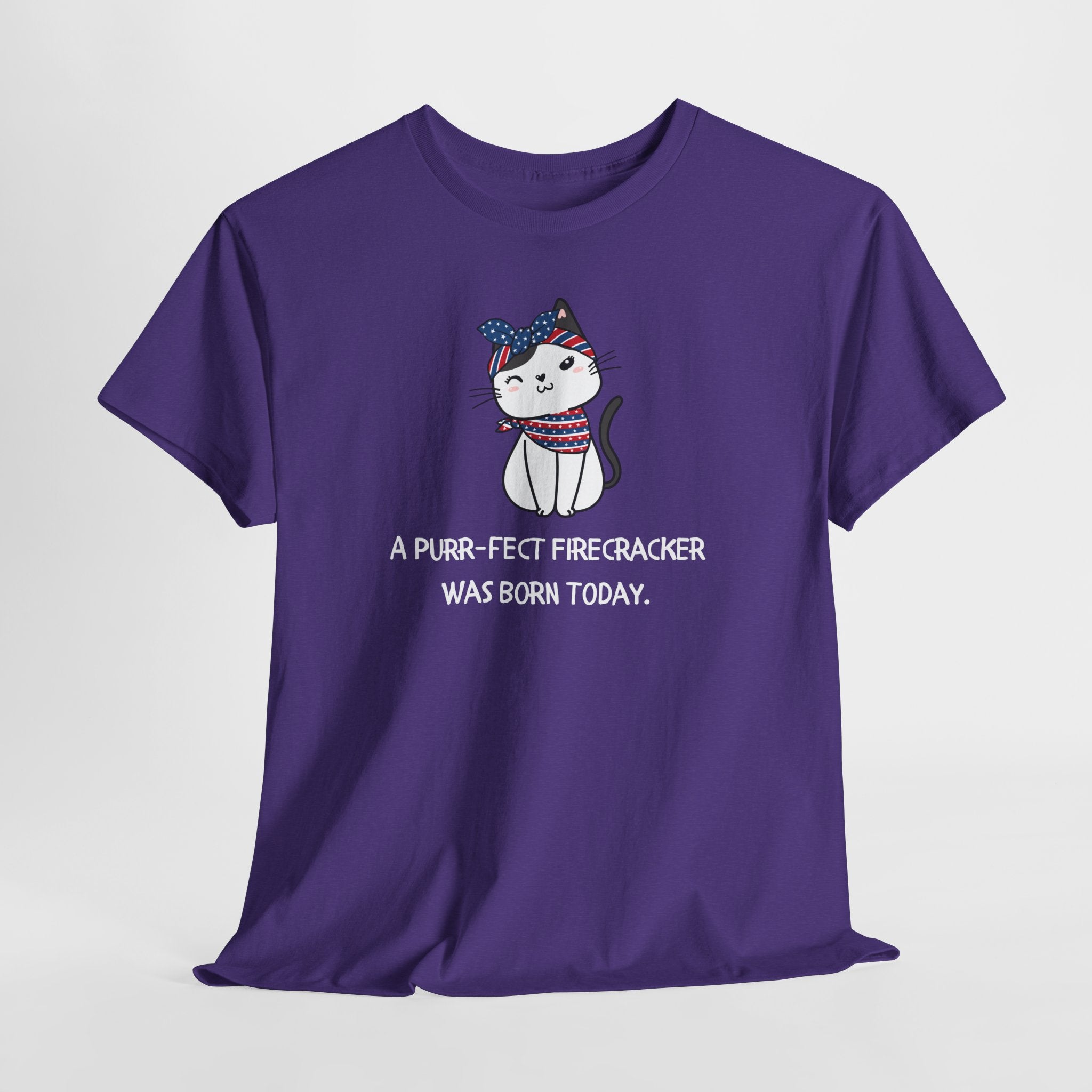 Cat Birthday Tee — "A Purr-fect Firecracker Was Born Today"