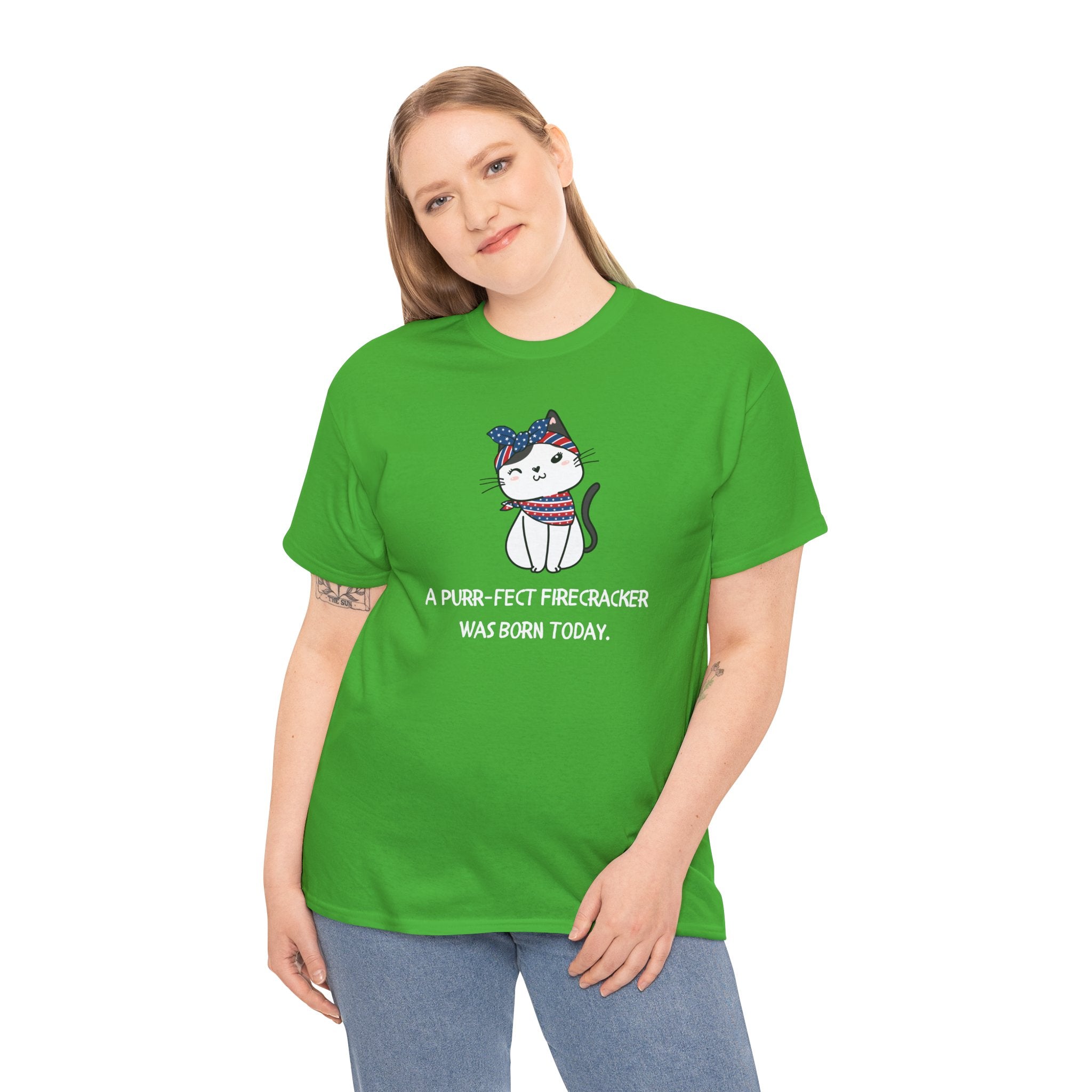 Cat Birthday Tee — "A Purr-fect Firecracker Was Born Today"