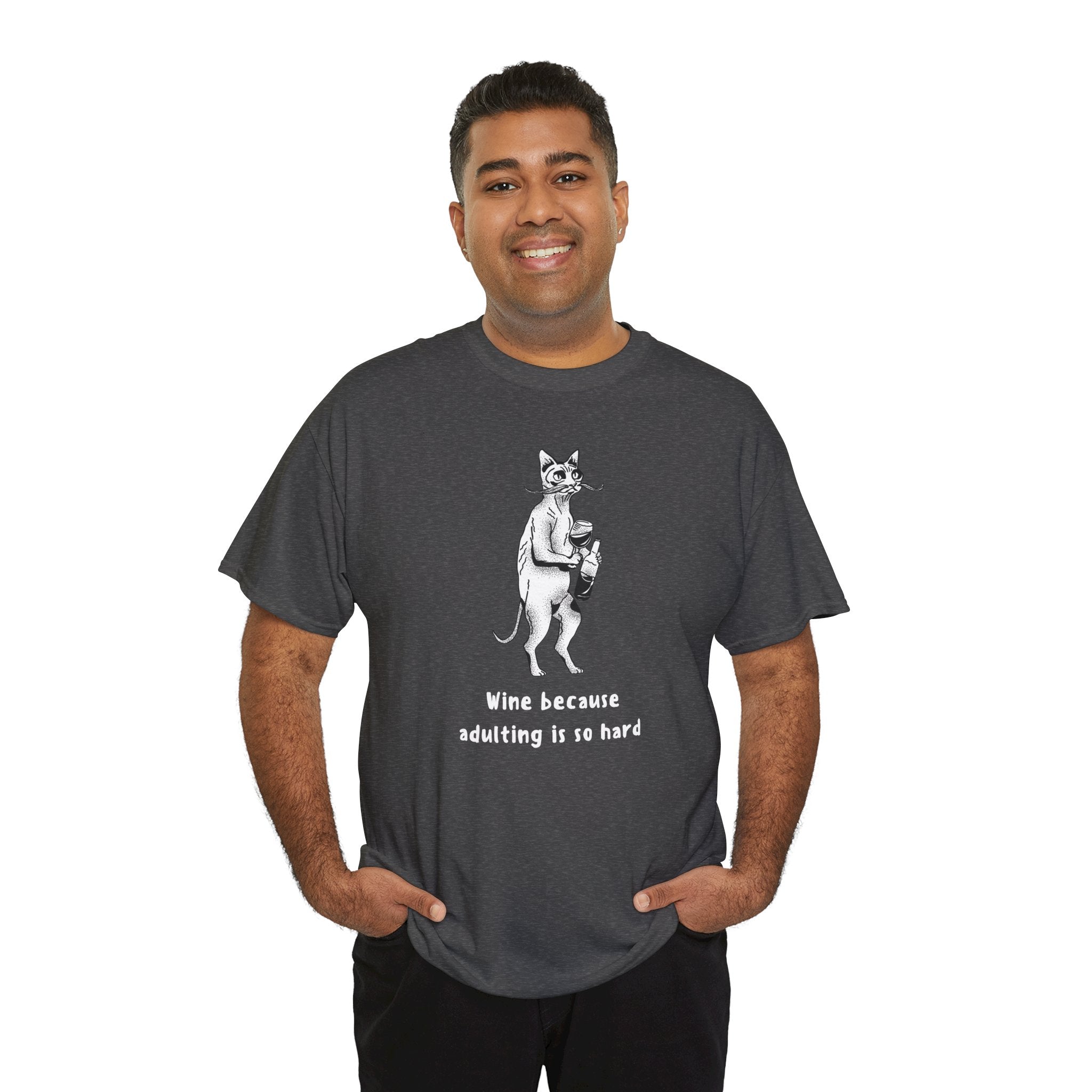 T-Shirt — 'Wine because adulting is so hard' Cat Wine Graphic Tee