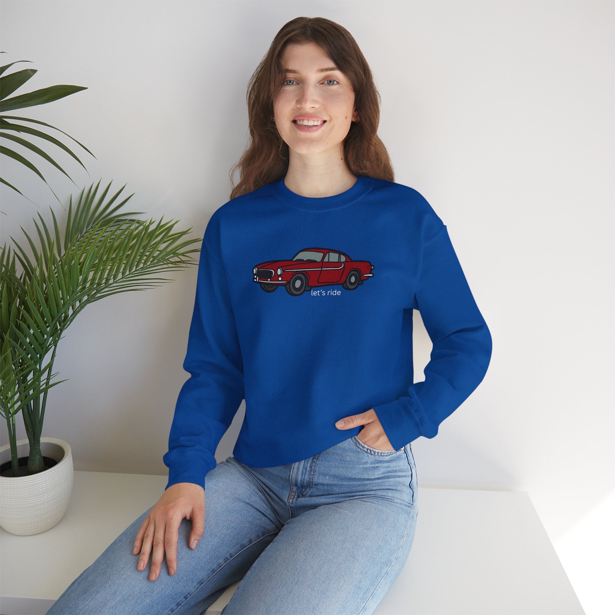 Classic Red Muscle Car Sweatshirt — “let’s ride” Crewneck