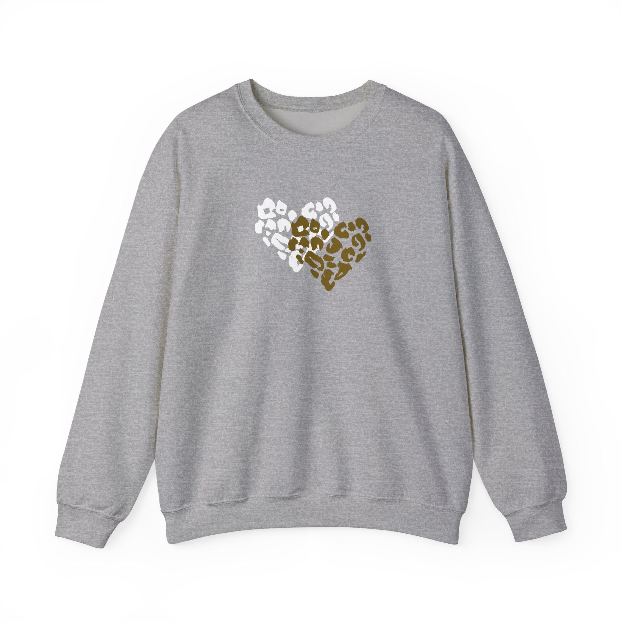 Leopard Heart Crewneck Sweatshirt – Split Gold & White Animal Print Heart