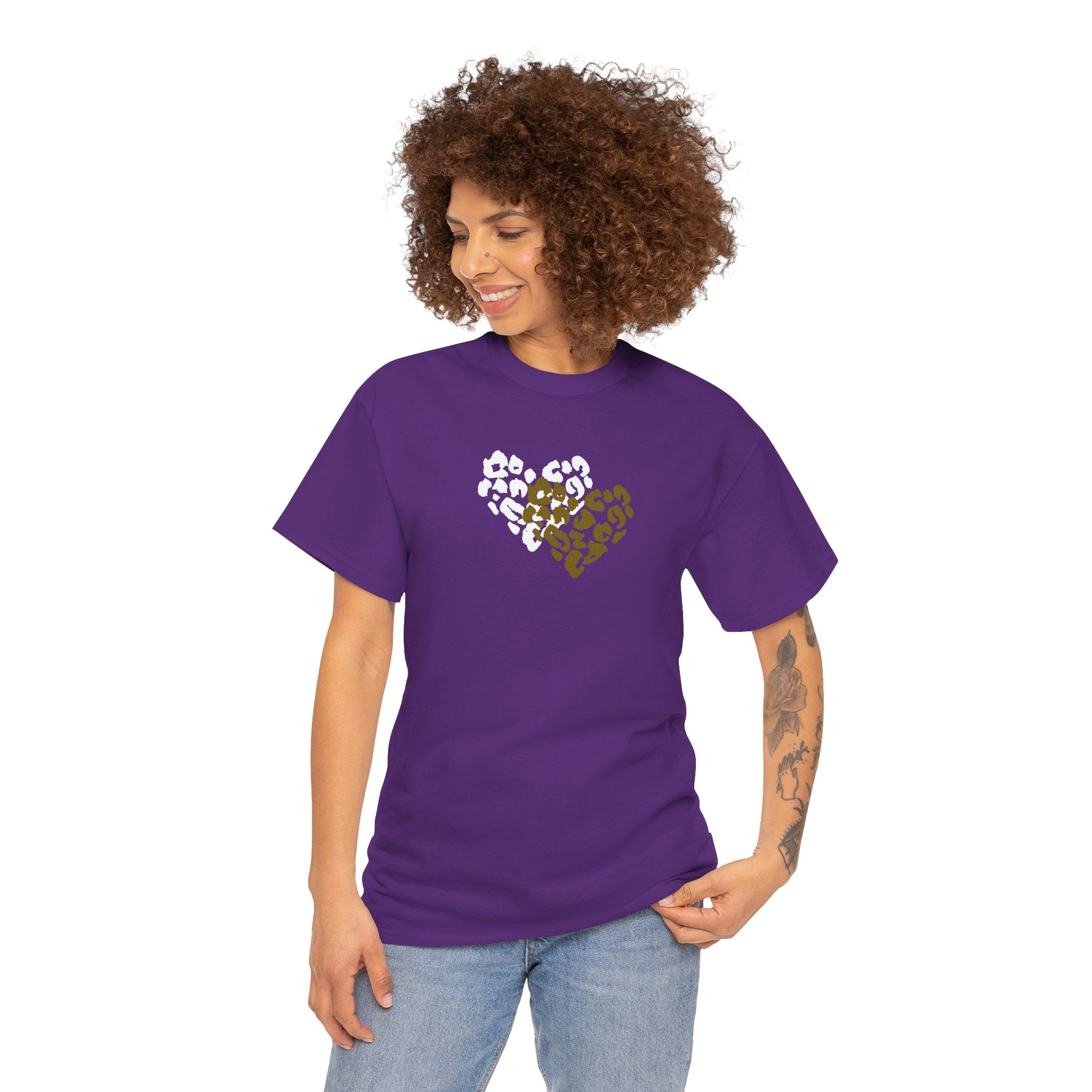 Leopard Heart Graphic Tee — Two-Tone Animal Print Heart T-Shirt