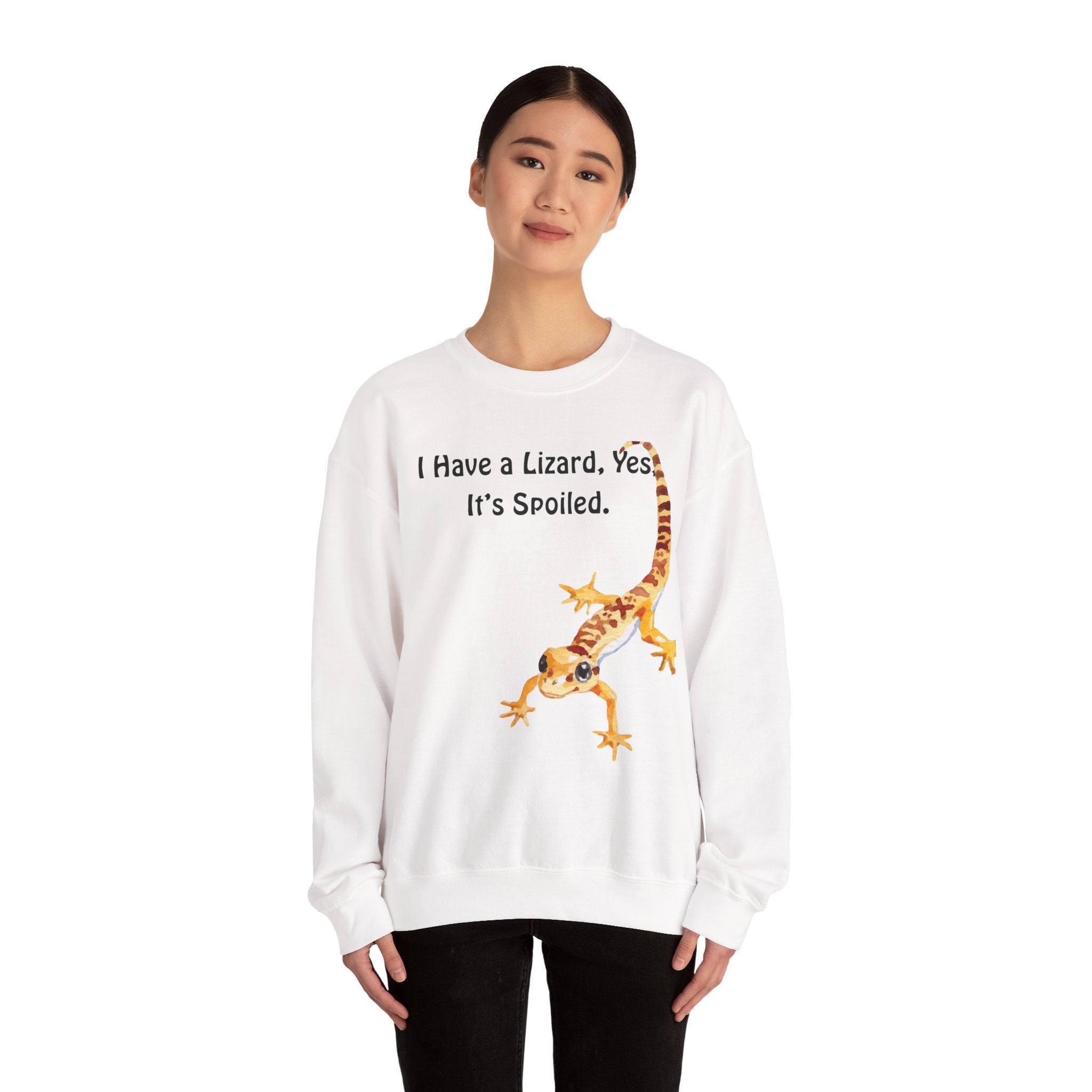 Leopard Gecko Crewneck Sweatshirt - "I Have a Lizard. Yes. It's Spoiled." Cute Pet Reptile Sweatshirt