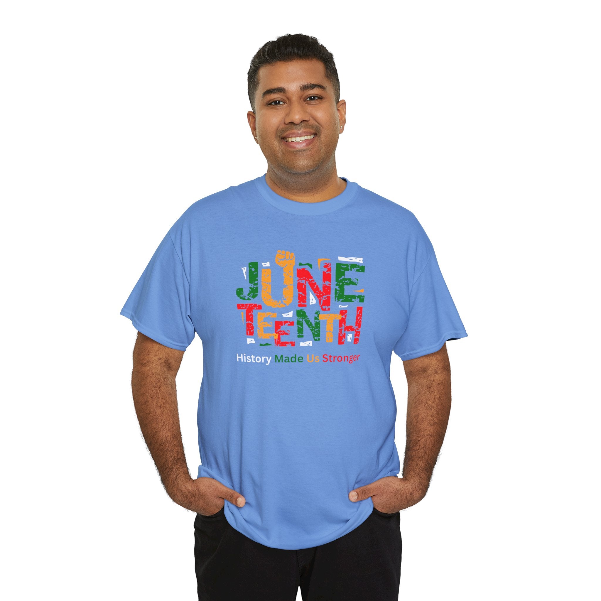 Juneteenth Celebration T-Shirt — "Made Us Stronger" Floral Block Letter Tee