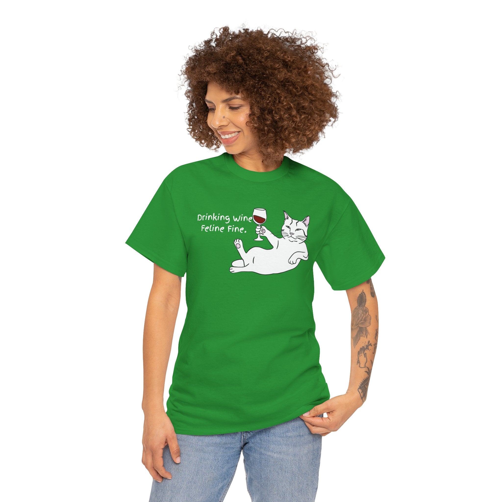 Drinking Wine, Feline Fine Cat Tee