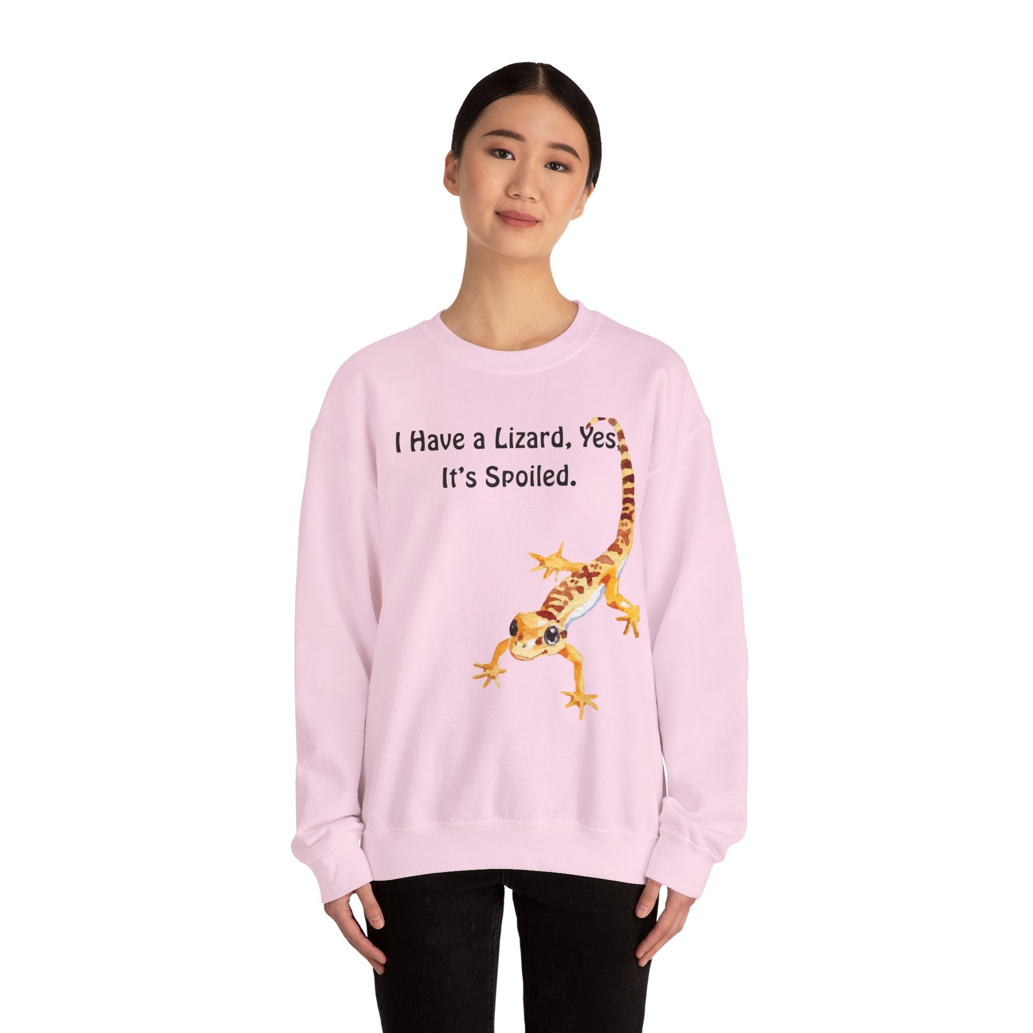 Leopard Gecko Crewneck Sweatshirt - "I Have a Lizard. Yes. It's Spoiled." Cute Pet Reptile Sweatshirt