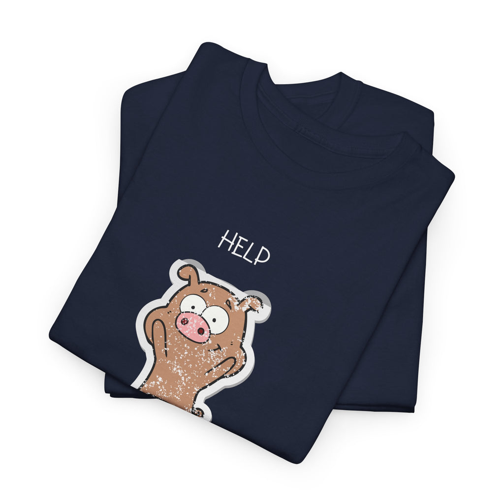 Help Pig Graphic Tee — Cute Distressed Pig Cartoon T-Shirt