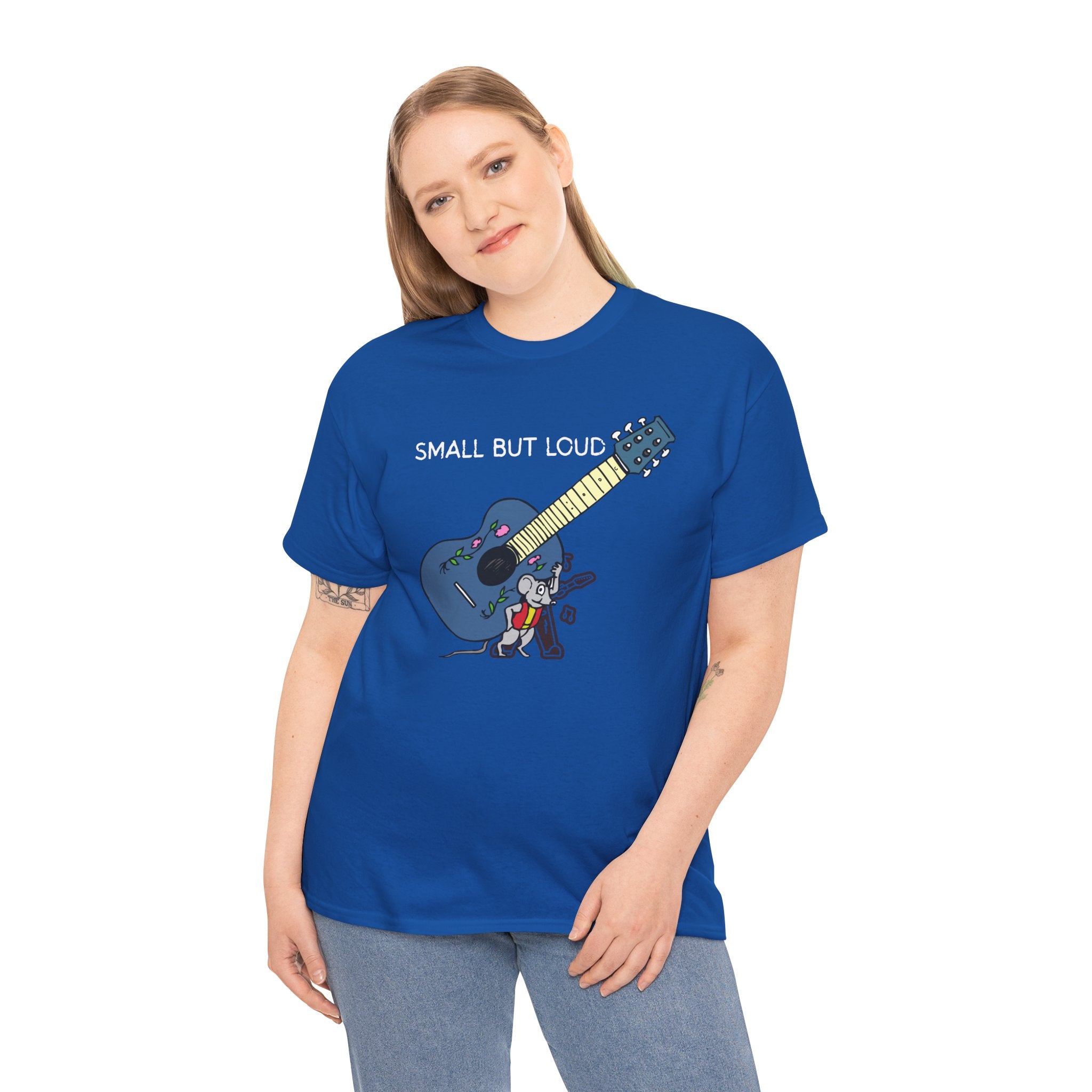 T-Shirt — "Small But Loud" Cute Mouse with Guitar Graphic