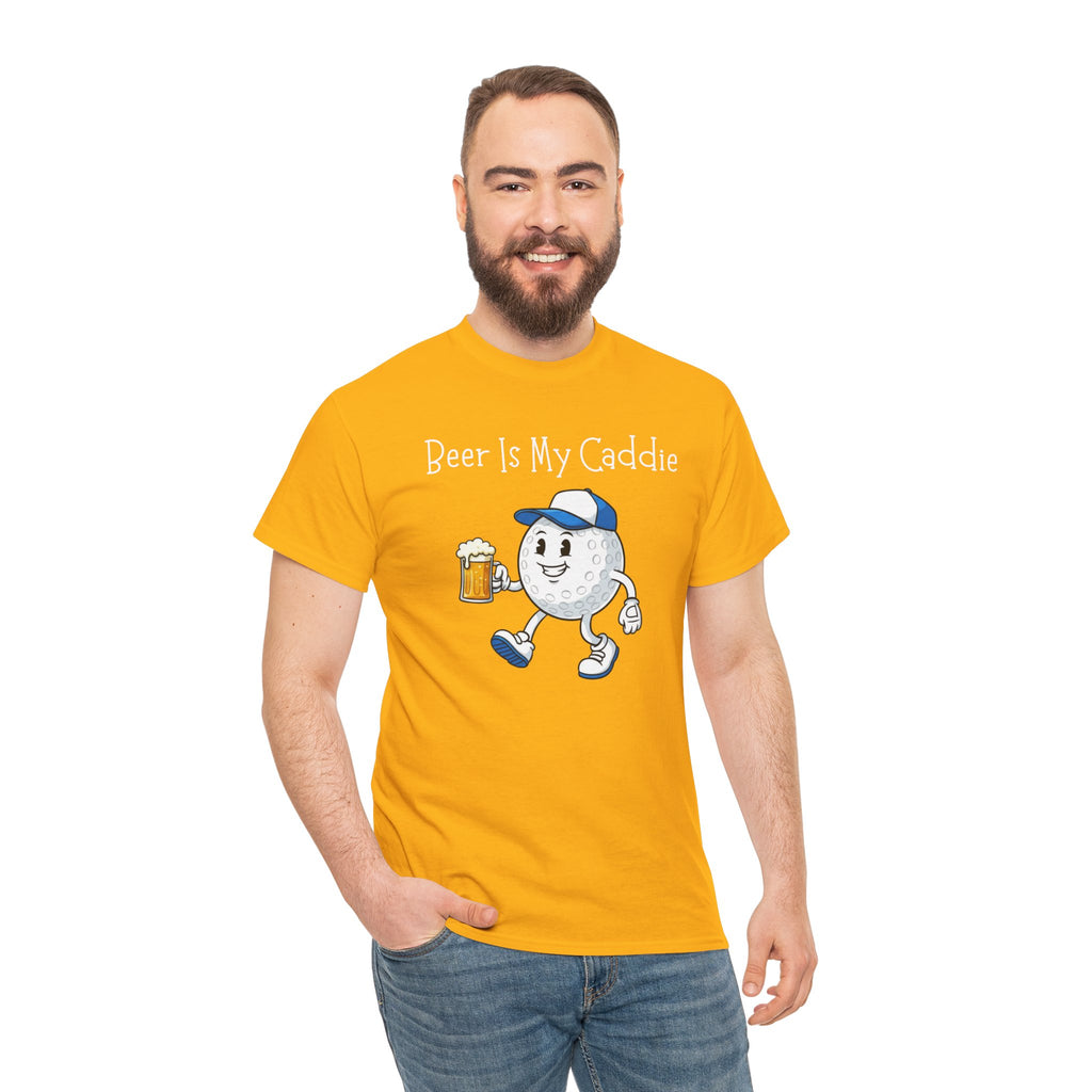 Golf Ball Cartoon Tee — "Beer Is My Caddie" Funny Golf Shirt