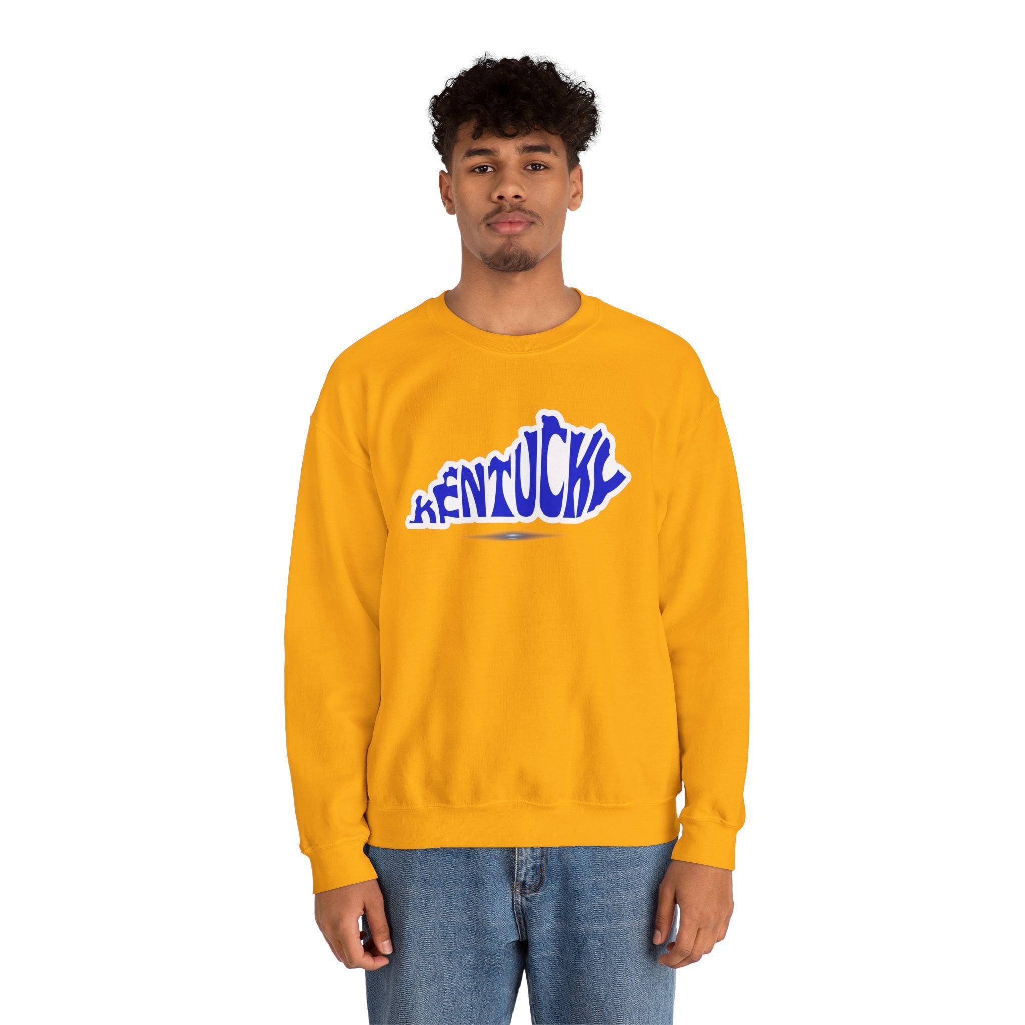 Kentucky State Outline Crewneck Sweatshirt — Blue 'Kentucky' Typography