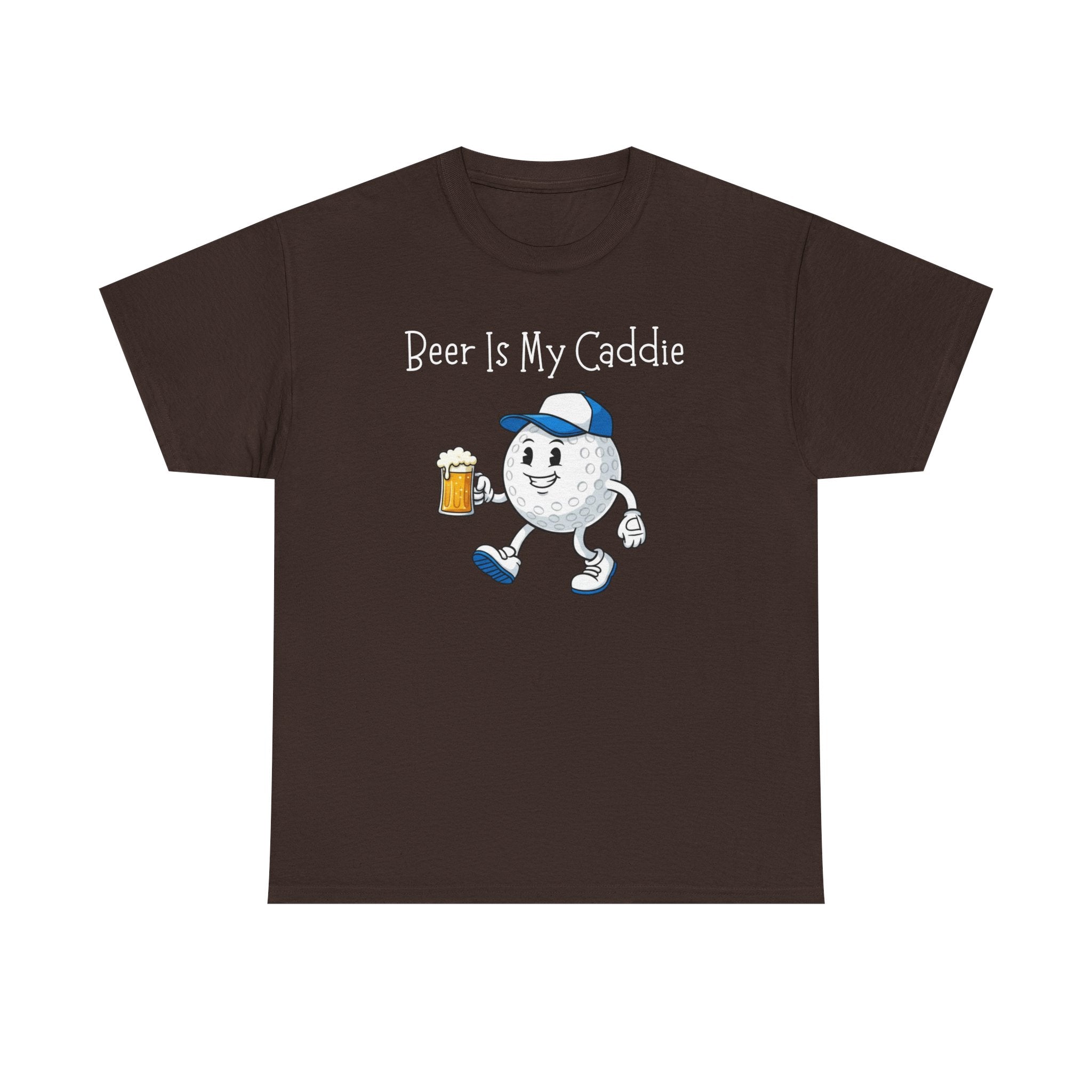 Golf Ball Cartoon Tee — "Beer Is My Caddie" Funny Golf Shirt