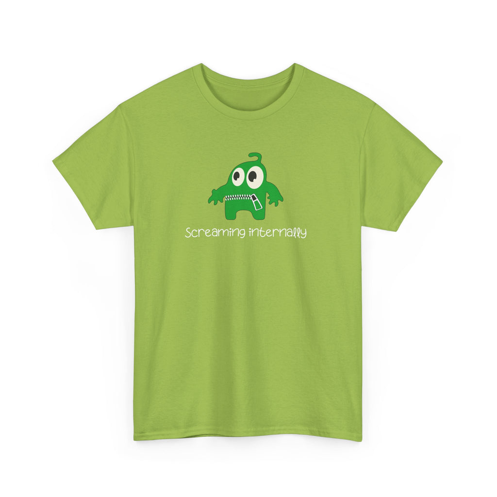 Screaming Internally Tee — Cute Green Monster Graphic Shirt