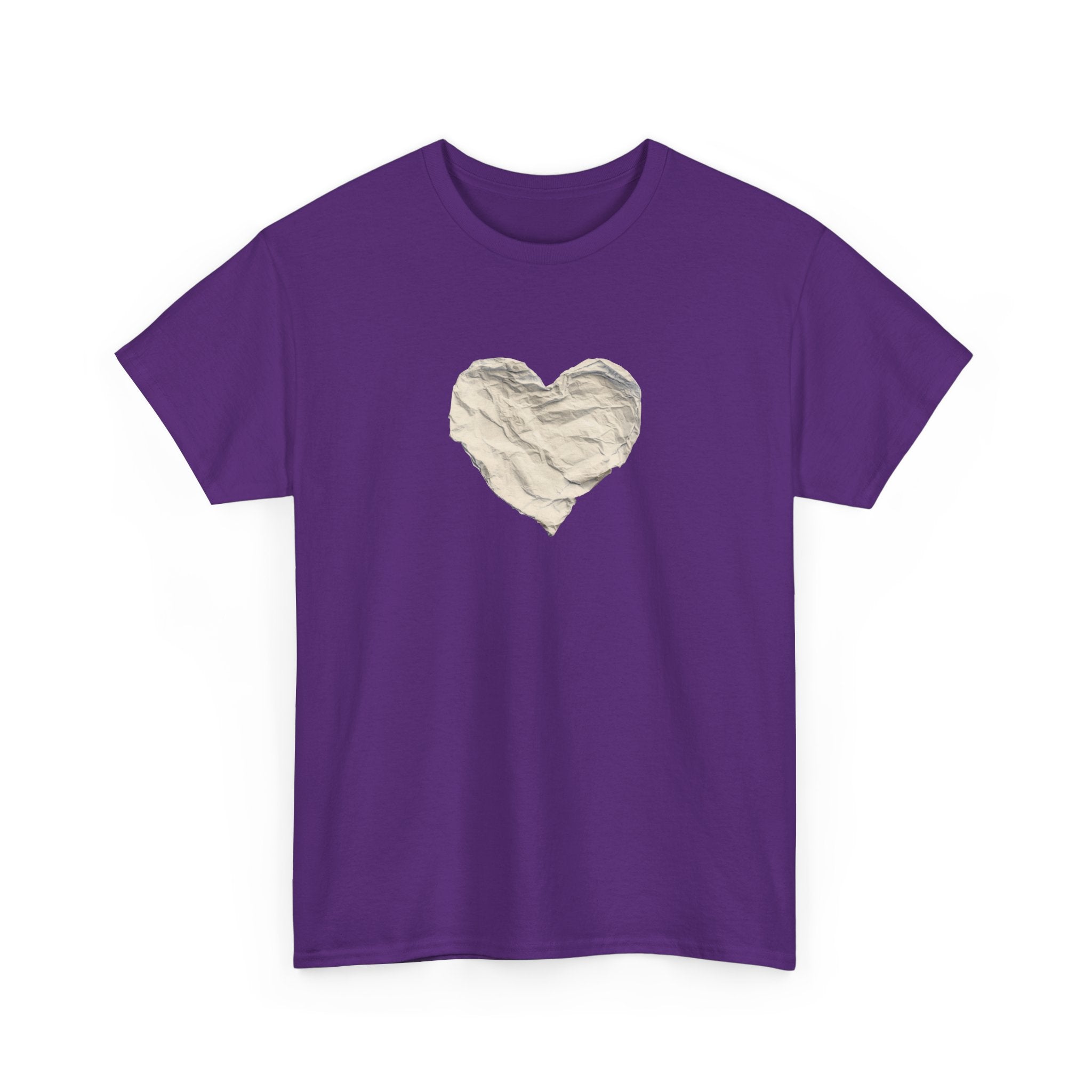Crinkled Paper Heart Tee - Minimalist White Cotton Shirt