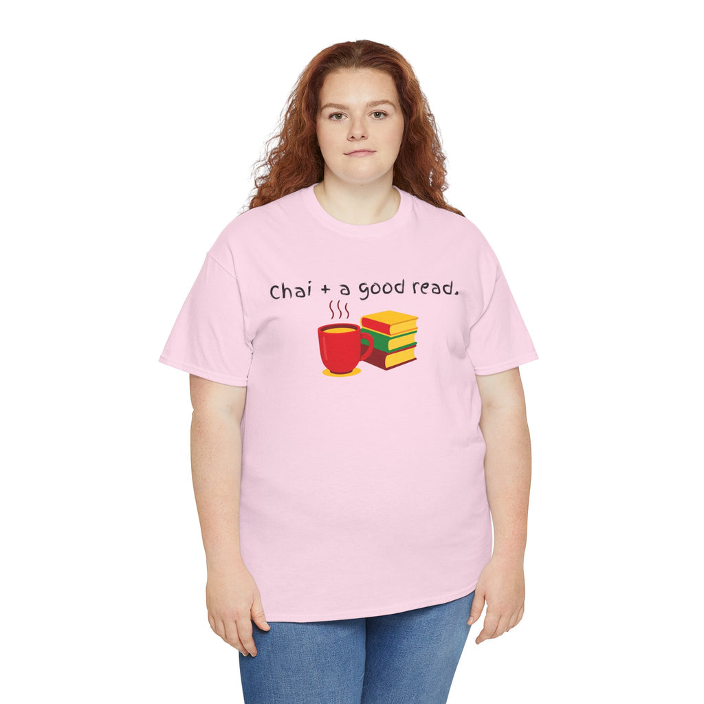 Chai + A Good Read T-Shirt — Tea & Books Graphic Tee for Book Lovers