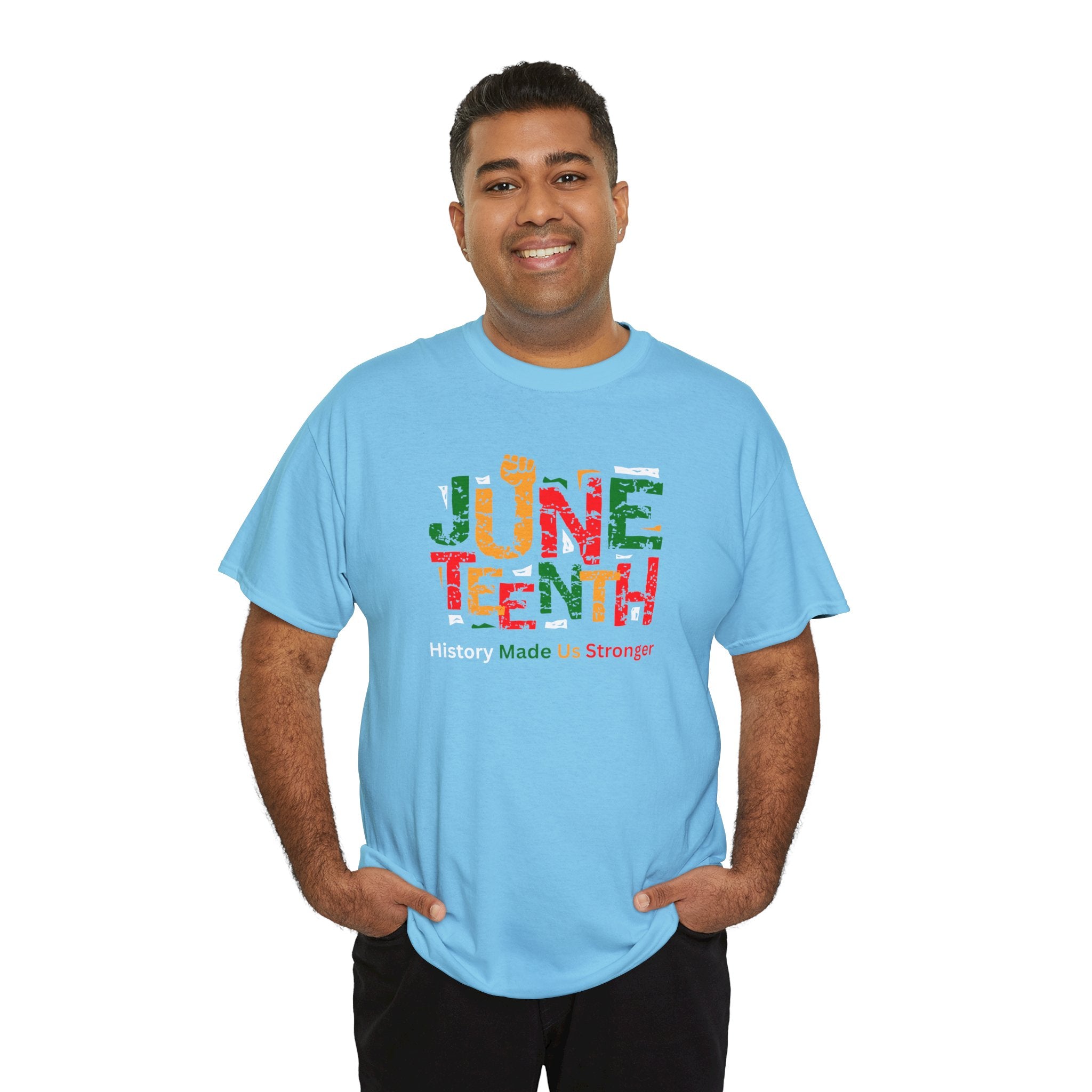 Juneteenth Celebration T-Shirt — "Made Us Stronger" Floral Block Letter Tee