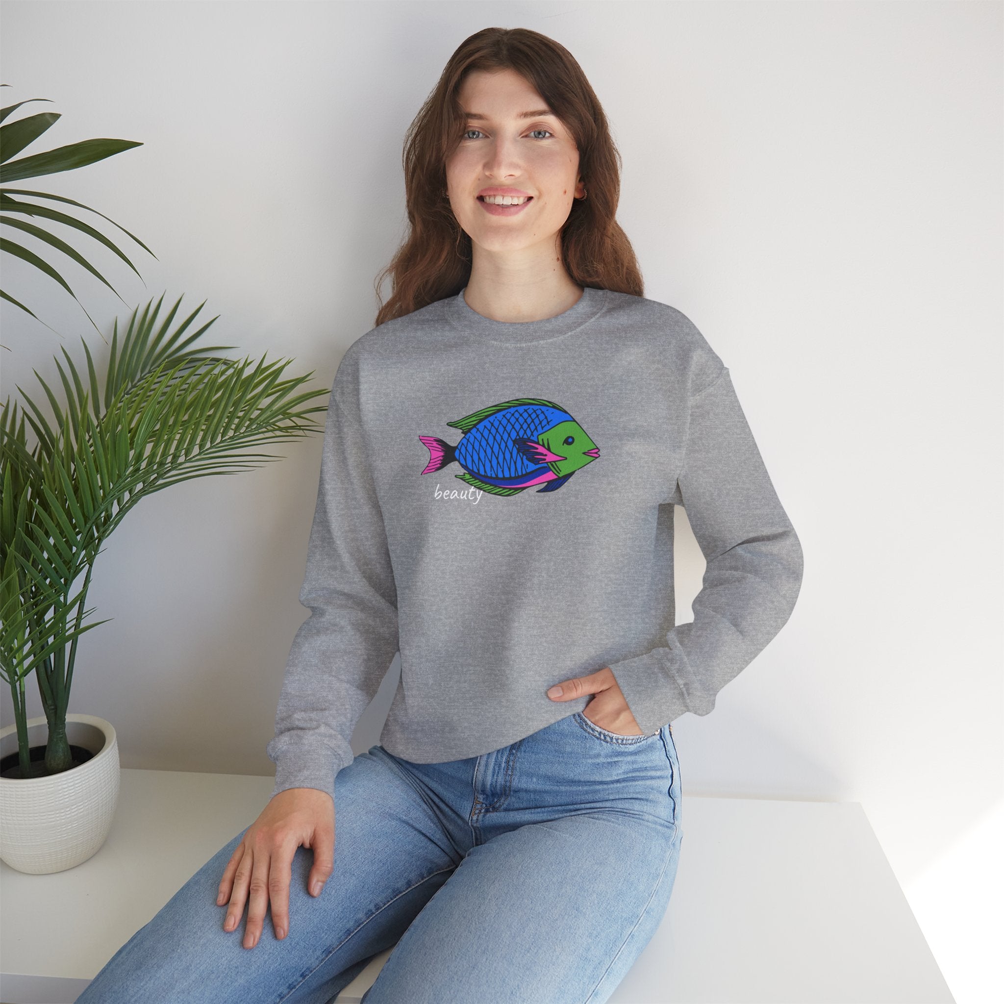 Fish Graphic Sweatshirt — Neon Tropical Fish 'beauty' Crewneck