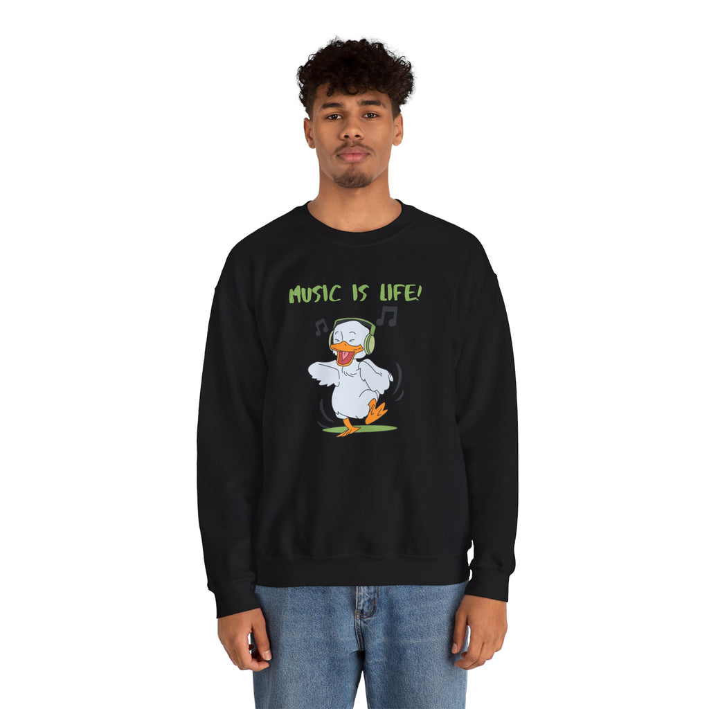 Music Is Life Duck Crewneck Sweatshirt – Cute DJ Duck Graphic Pullover