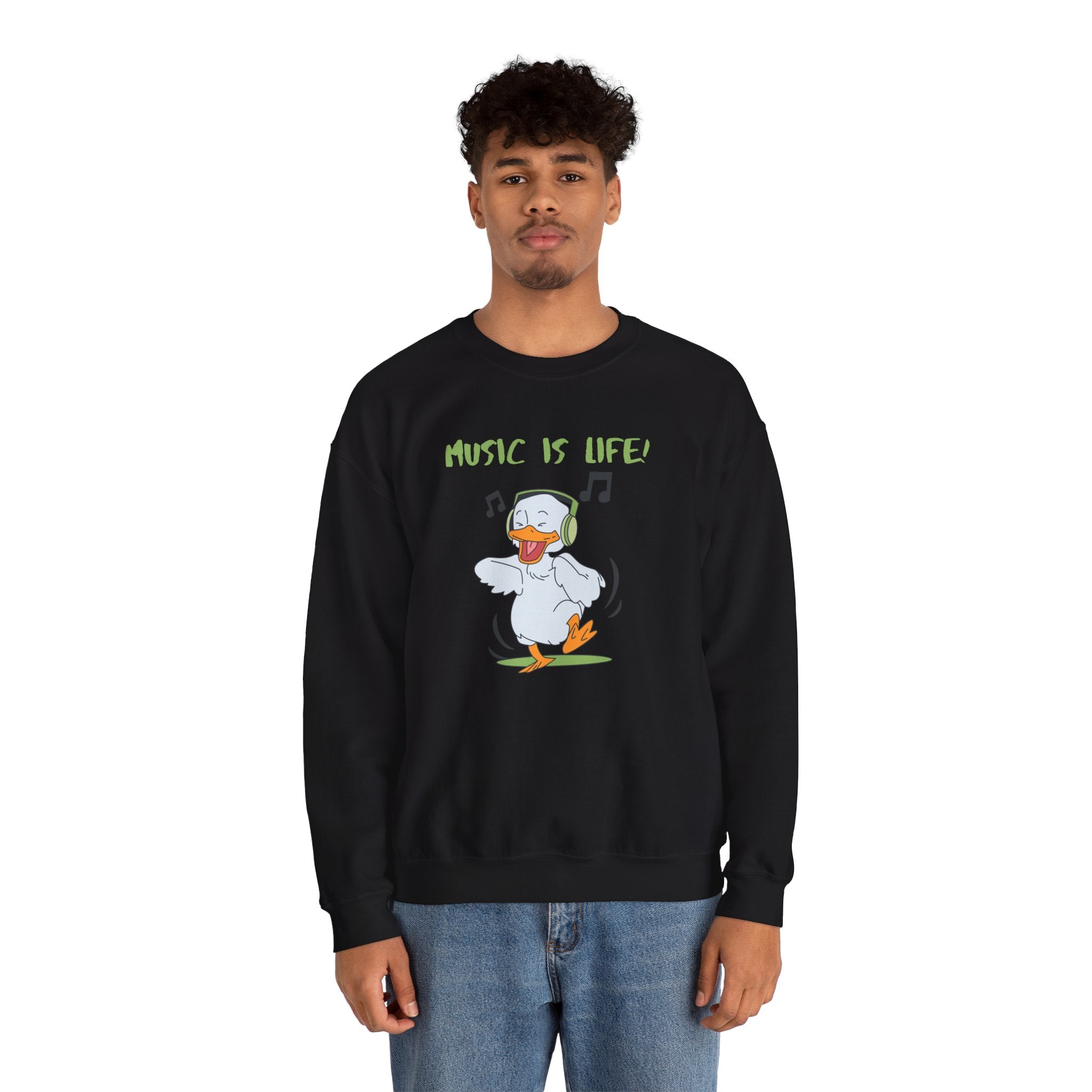 Music Is Life Duck Crewneck Sweatshirt – Cute DJ Duck Graphic Pullover