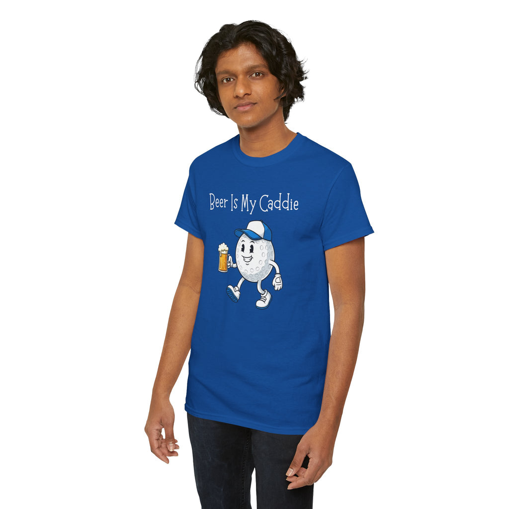 Golf Ball Cartoon Tee — "Beer Is My Caddie" Funny Golf Shirt