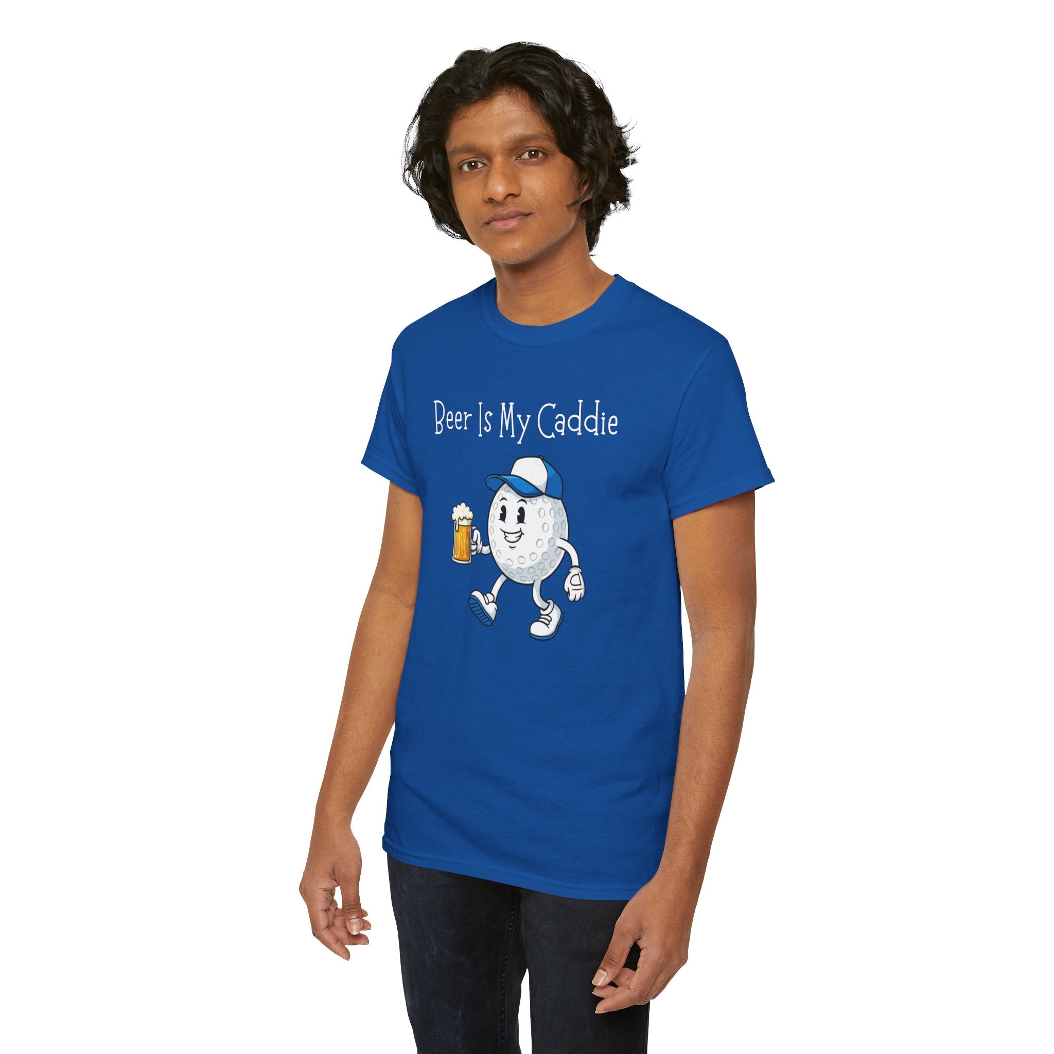 Golf Ball Cartoon Tee — "Beer Is My Caddie" Funny Golf Shirt