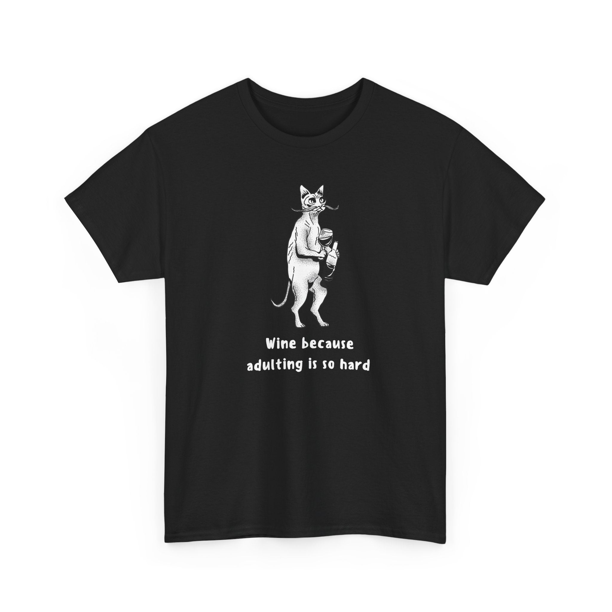 T-Shirt — 'Wine because adulting is so hard' Cat Wine Graphic Tee