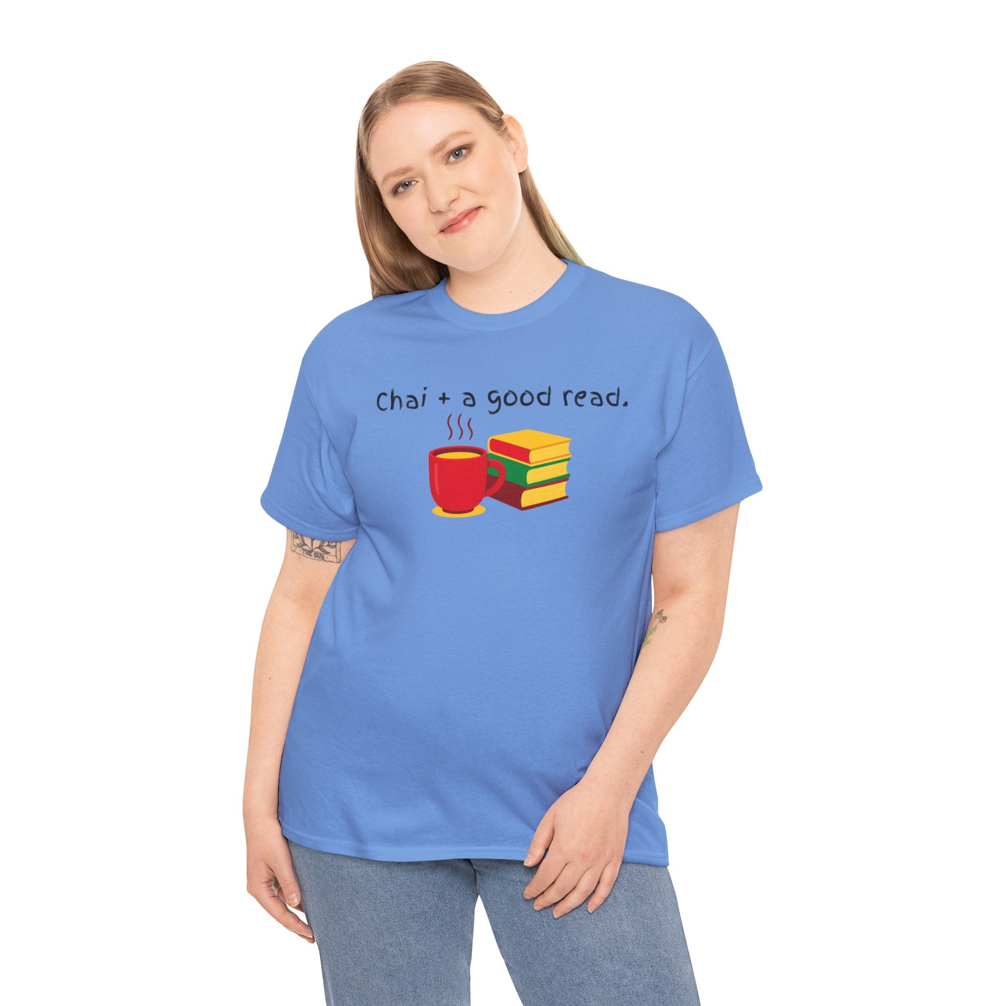 Chai + A Good Read T-Shirt — Tea & Books Graphic Tee for Book Lovers