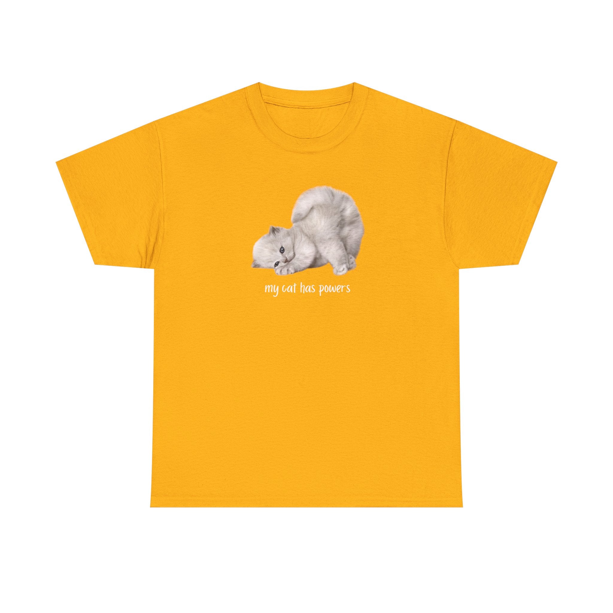 Cat T-Shirt – "My Cat Has Powers" Cute Stretching Cat Graphic Tee