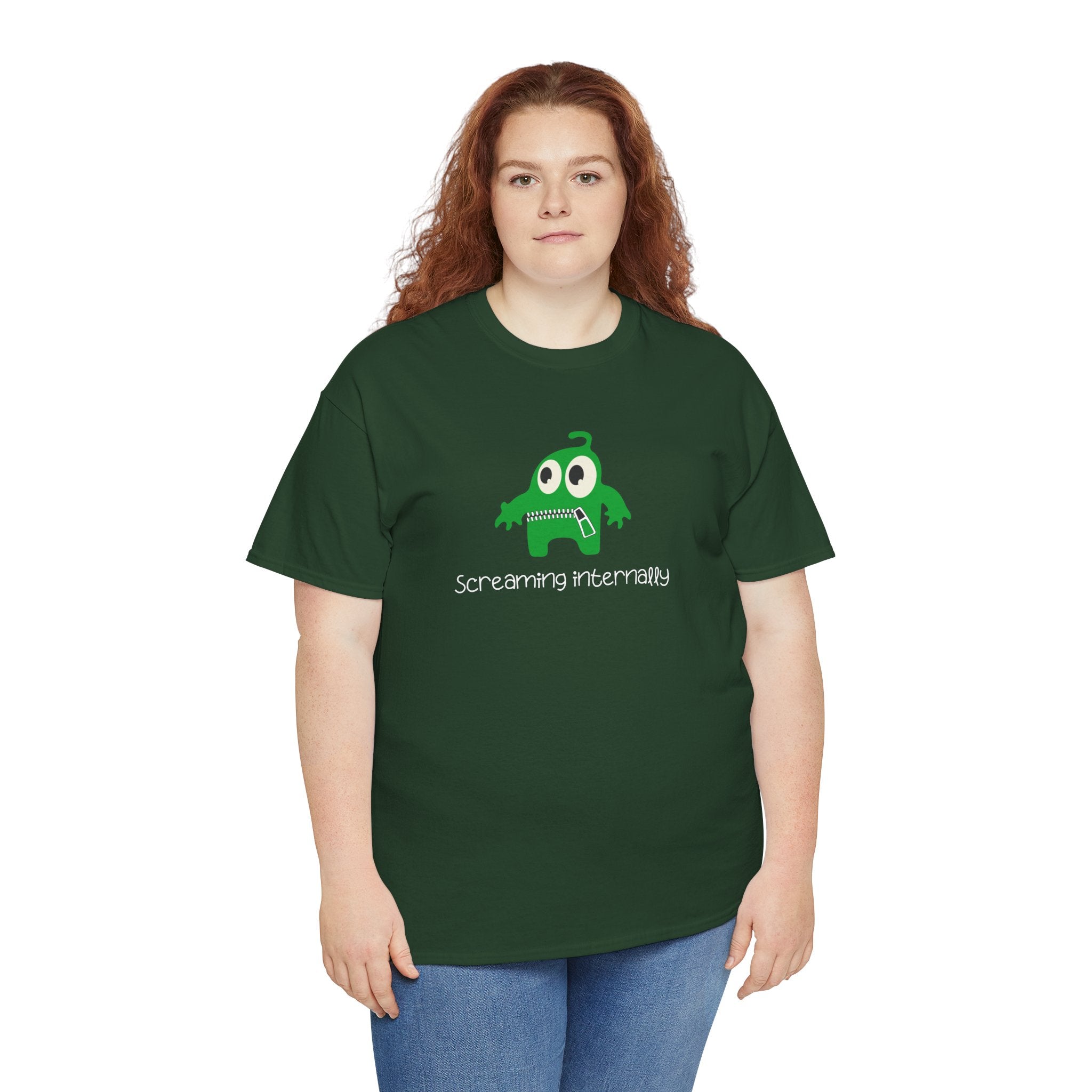 Screaming Internally Tee — Cute Green Monster Graphic Shirt