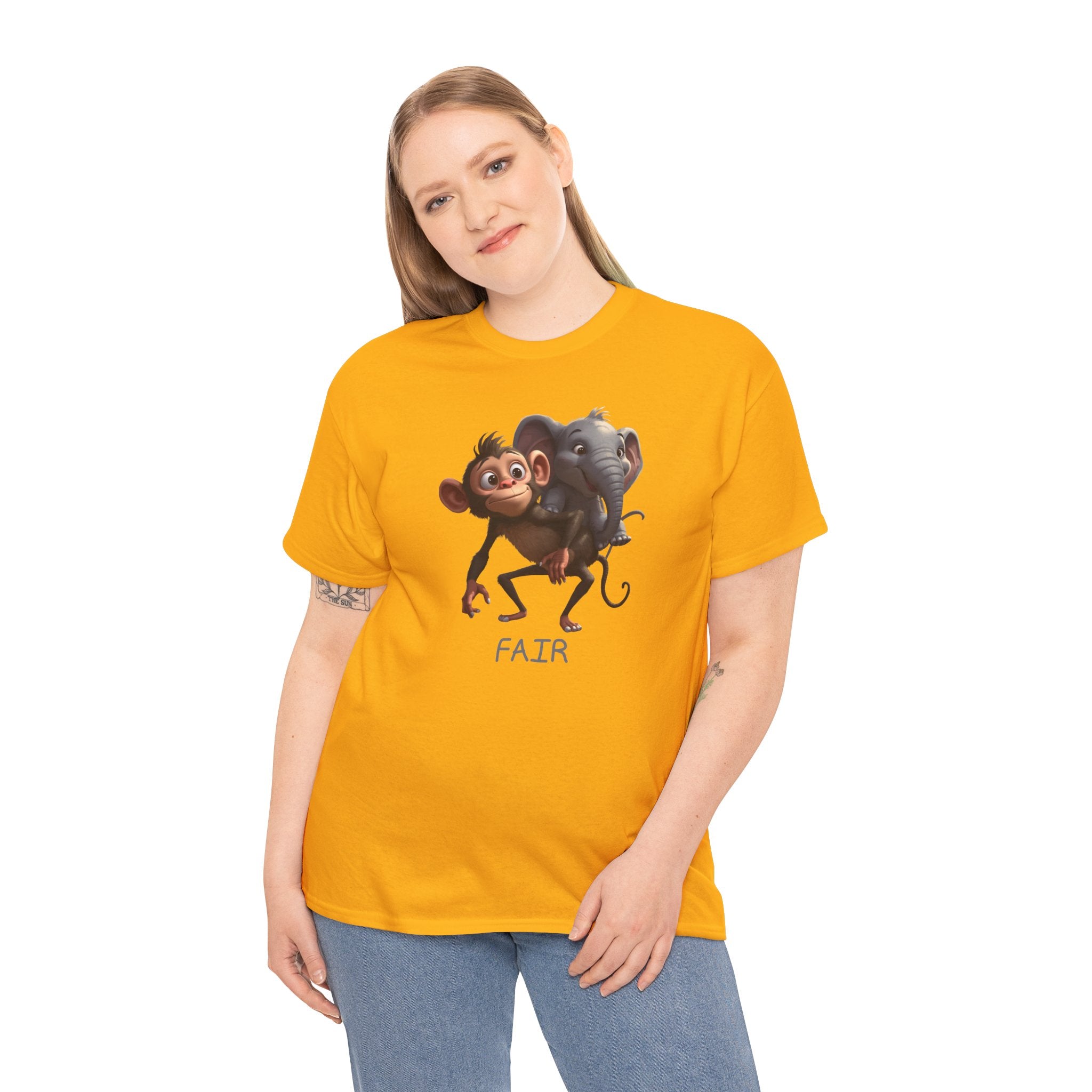 Monkey and Elephant 'Fair' Graphic Tee — Cute Animal Friendship T-Shirt