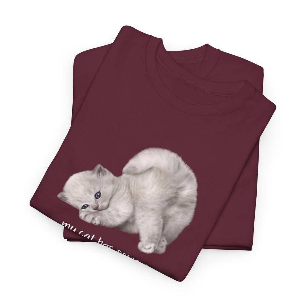Cat T-Shirt – "My Cat Has Powers" Cute Stretching Cat Graphic Tee
