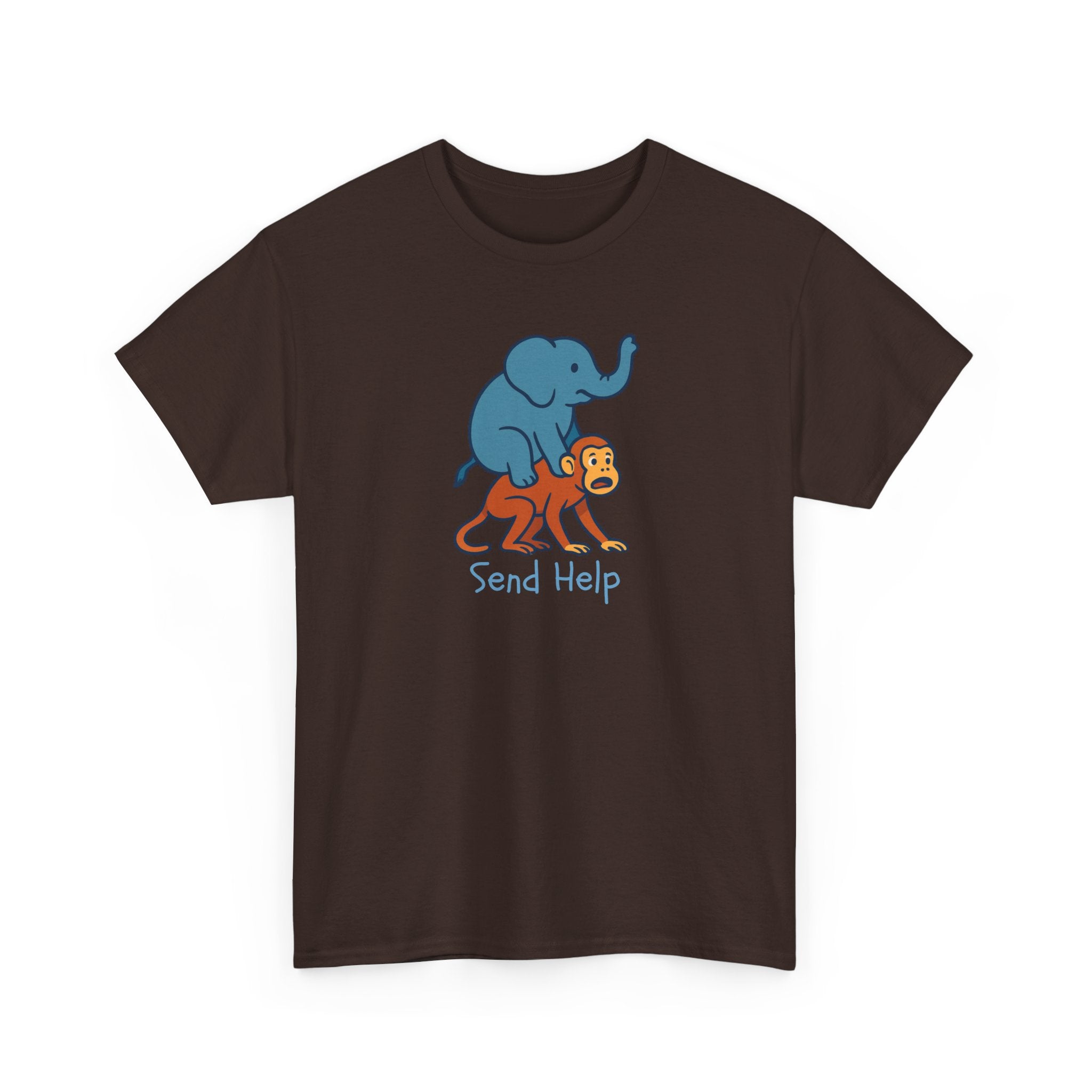 Funny Elephant Riding Monkey T-Shirt — "Send Help" Graphic Tee