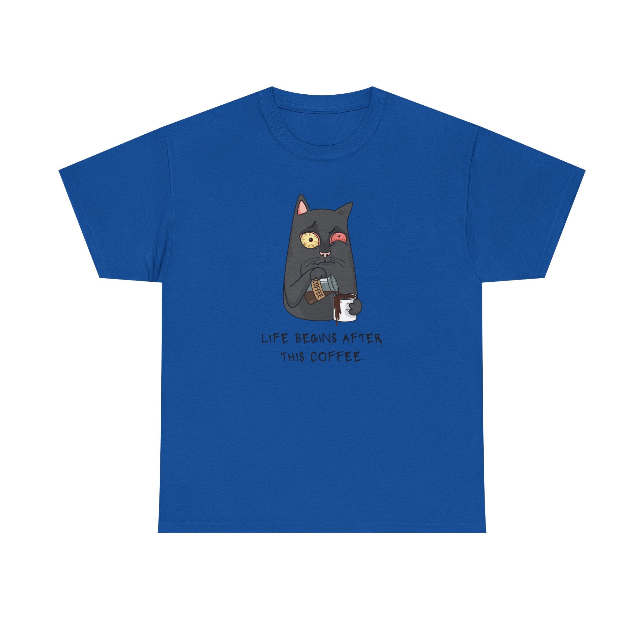 Cat Coffee T-Shirt — "Life Begins After This Coffee" Cute Cat Graphic Tee