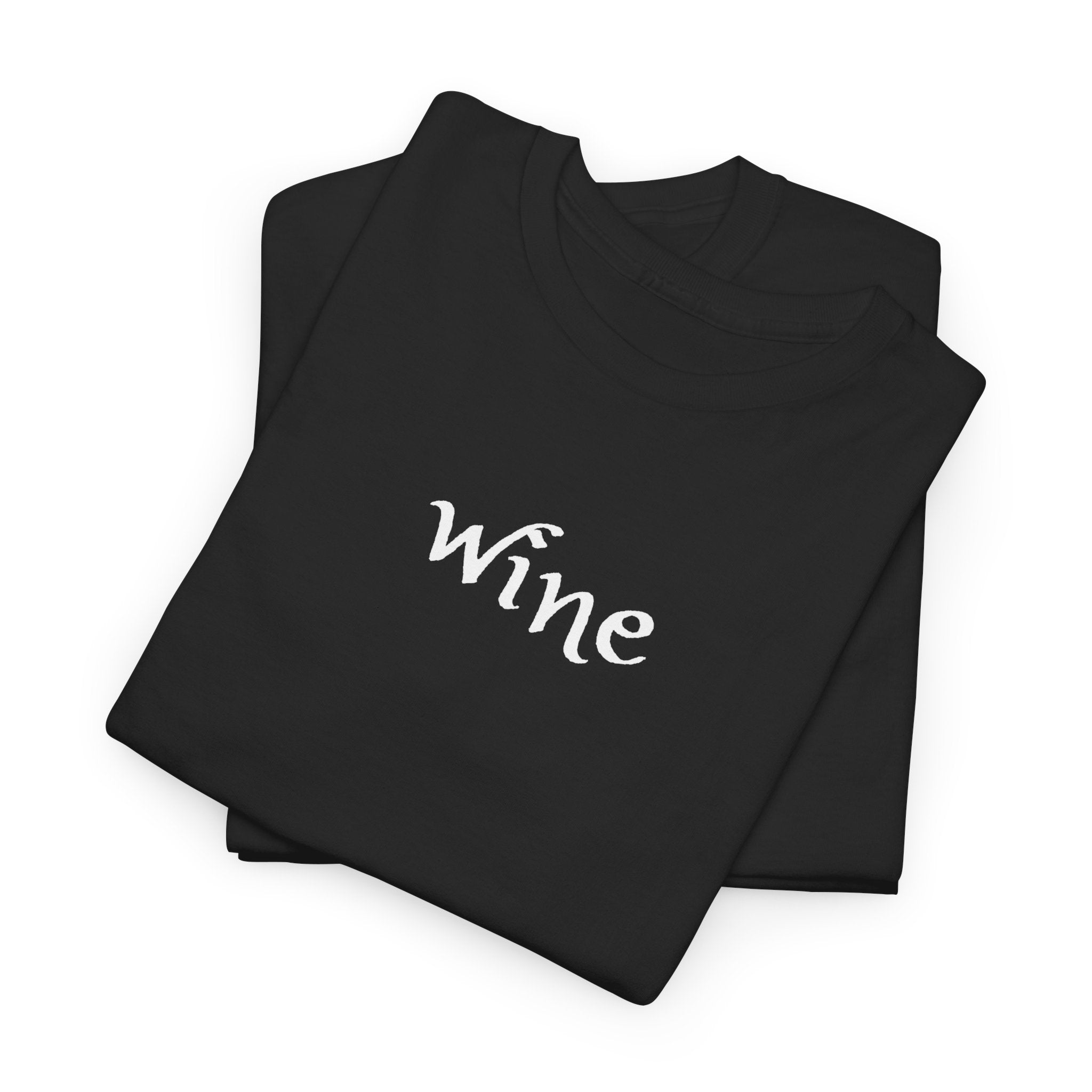Wine Graphic Tee — Minimalist Small Chest 'wine' Text T‑Shirt