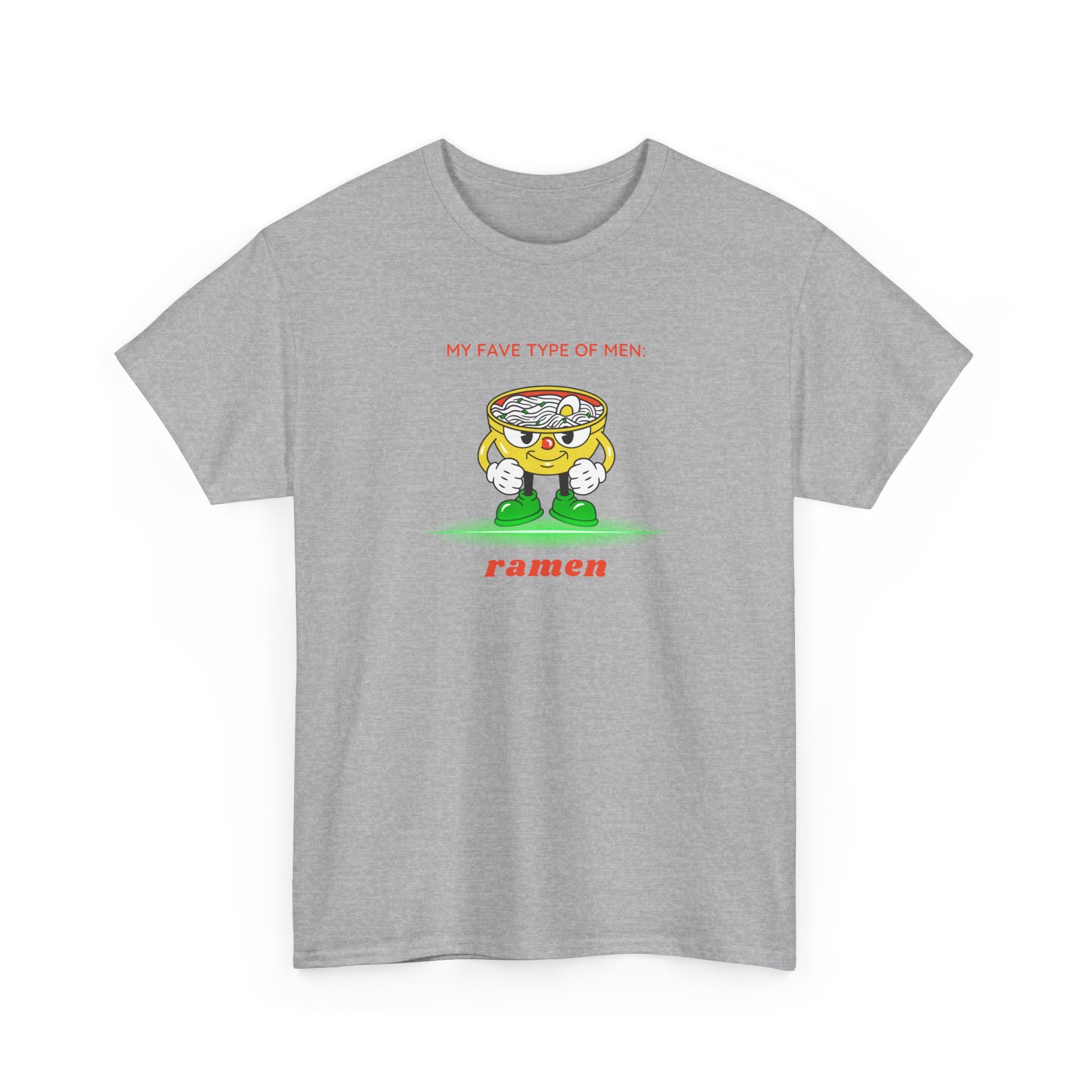 Ramen Bowl Cartoon Tee – "My Favorite Type of Men" Cute Kawaii Noodle Shirt