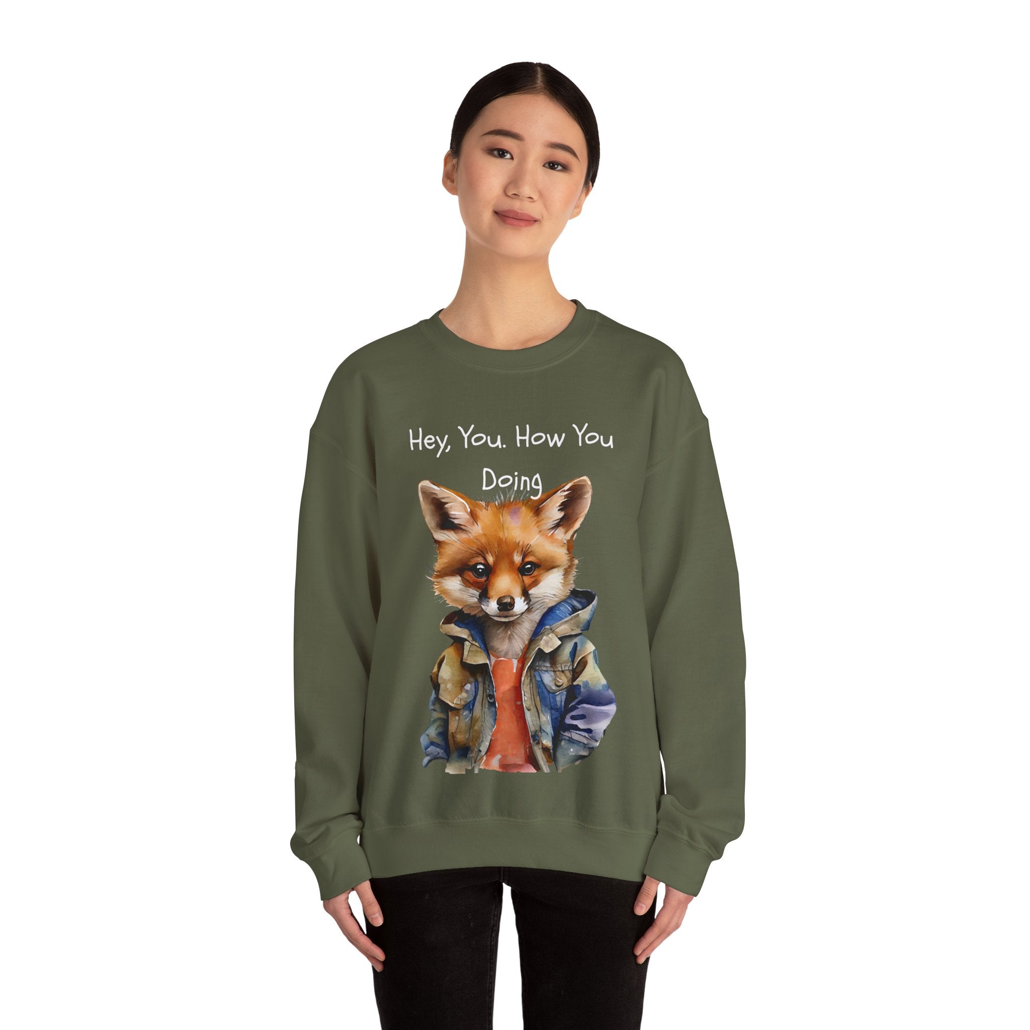 Fox Graphic Crewneck Sweatshirt — "Hey, You. How You Doing" Cozy Pullover
