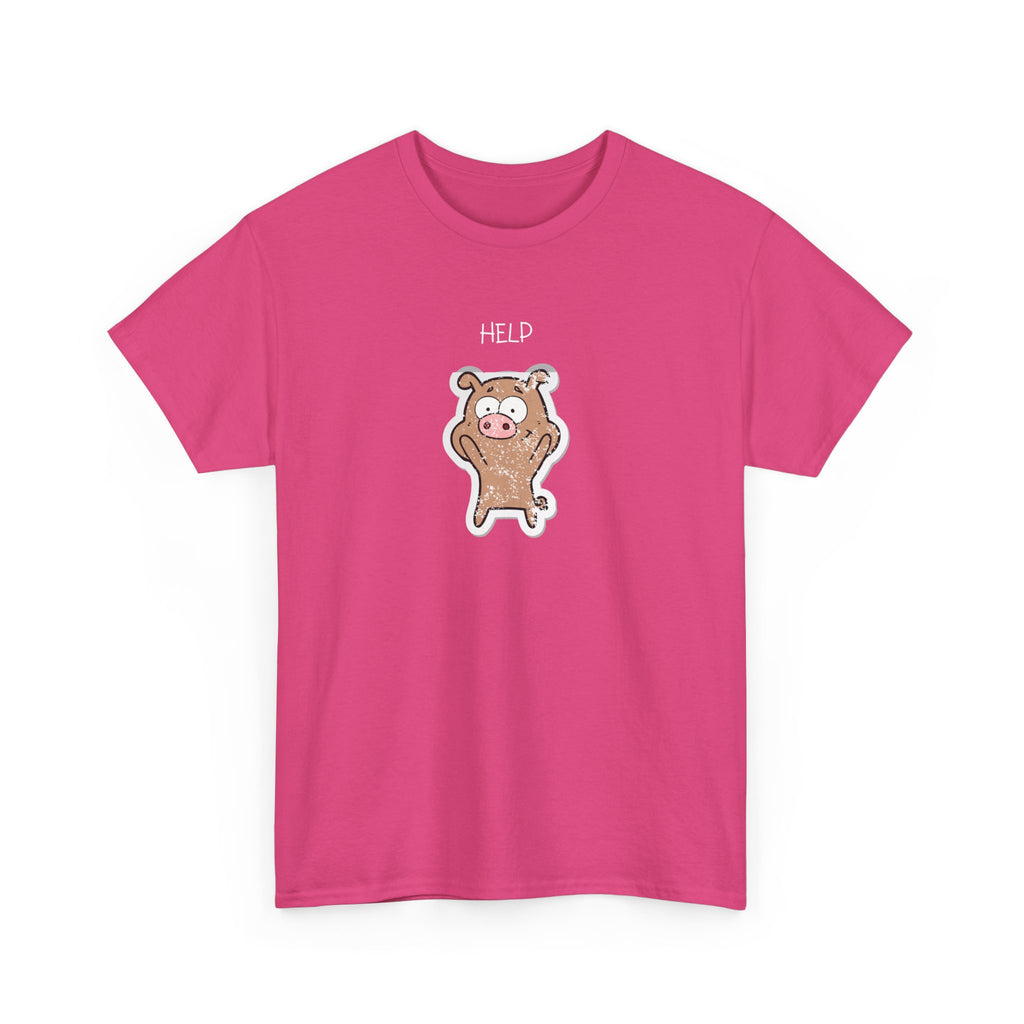 Help Pig Graphic Tee — Cute Distressed Pig Cartoon T-Shirt