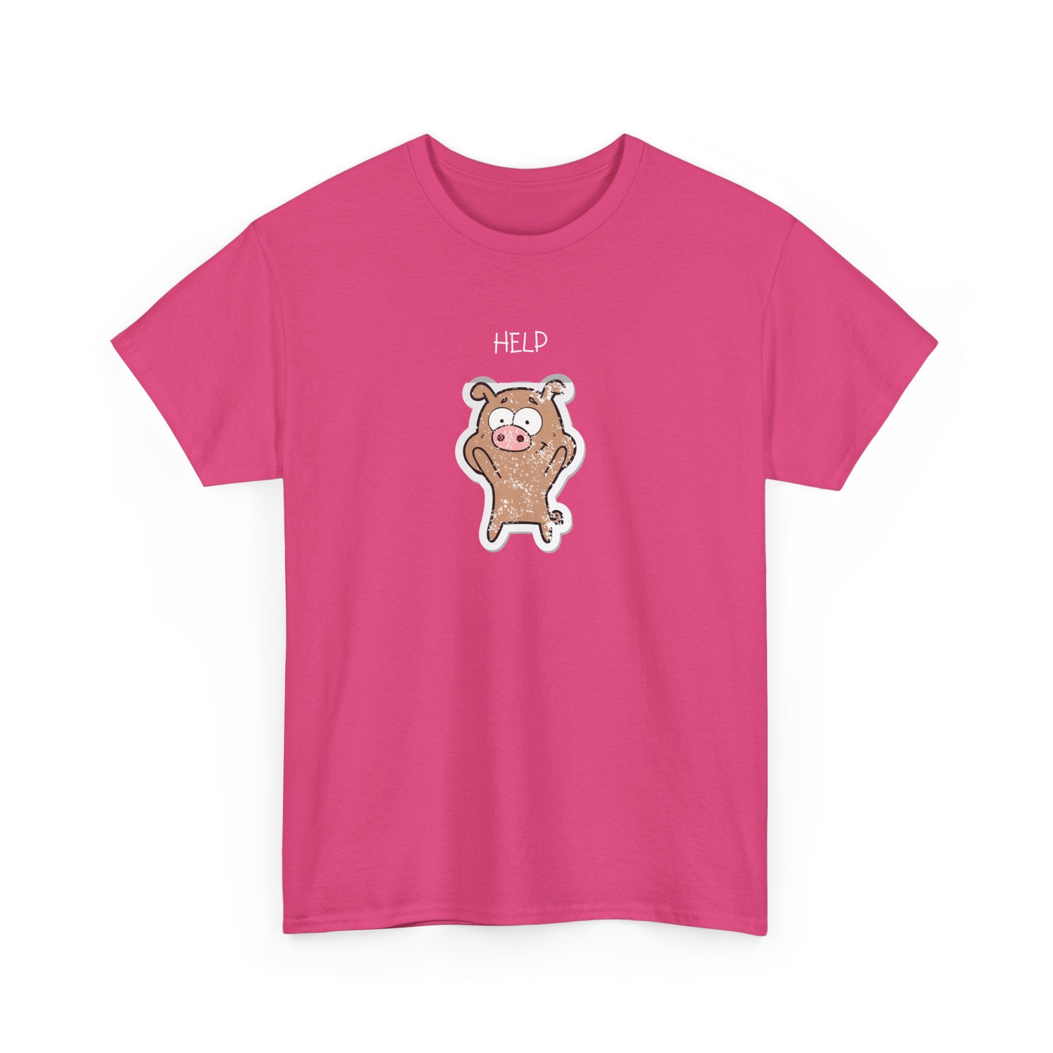 Help Pig Graphic Tee — Cute Distressed Pig Cartoon T-Shirt