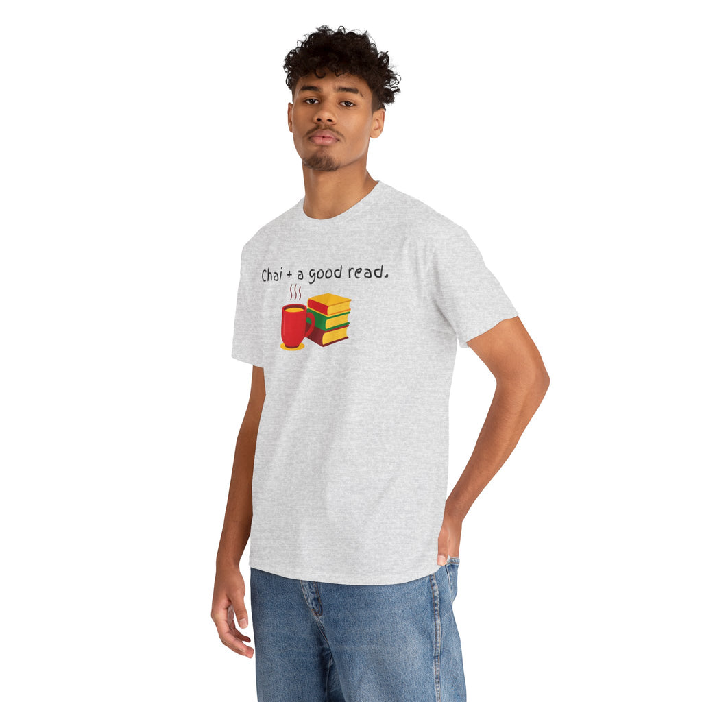 Chai + A Good Read T-Shirt — Tea & Books Graphic Tee for Book Lovers