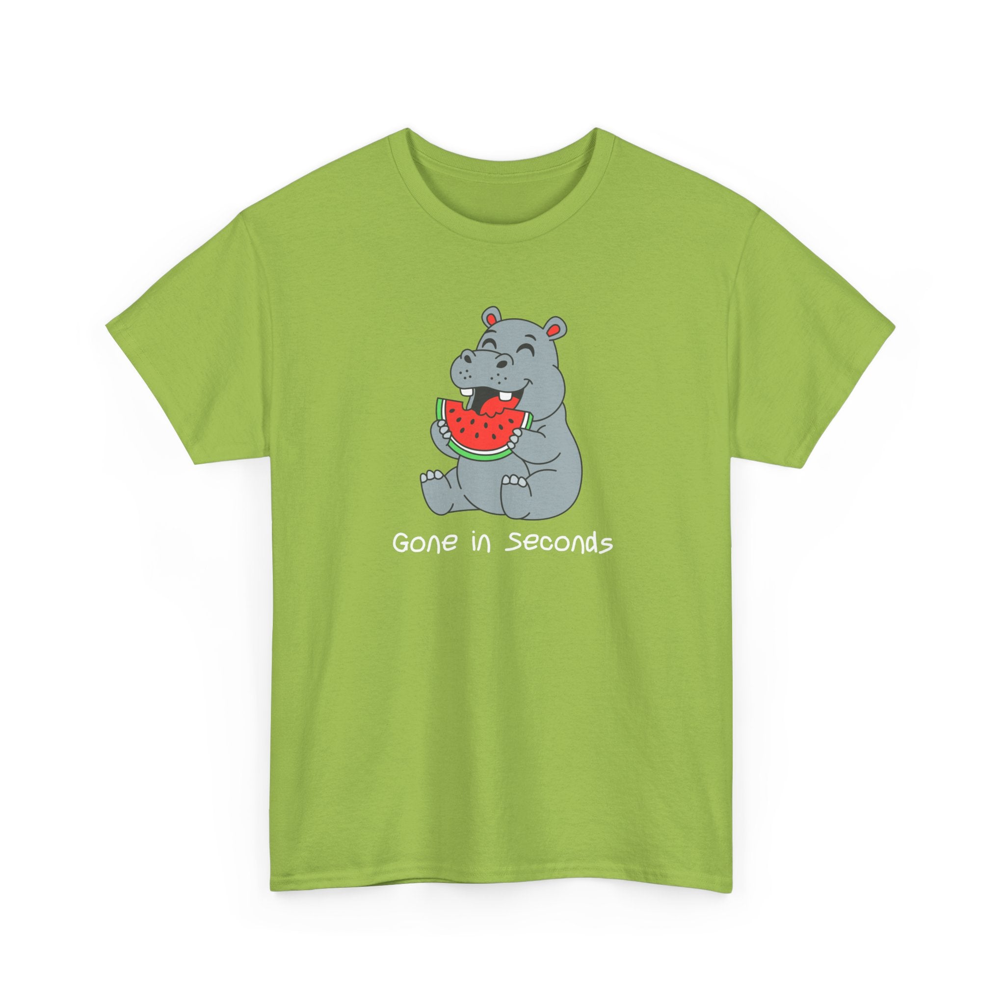 Hippo Eating Watermelon Tee — "Gone in Seconds" Cute Animal Graphic Shirt