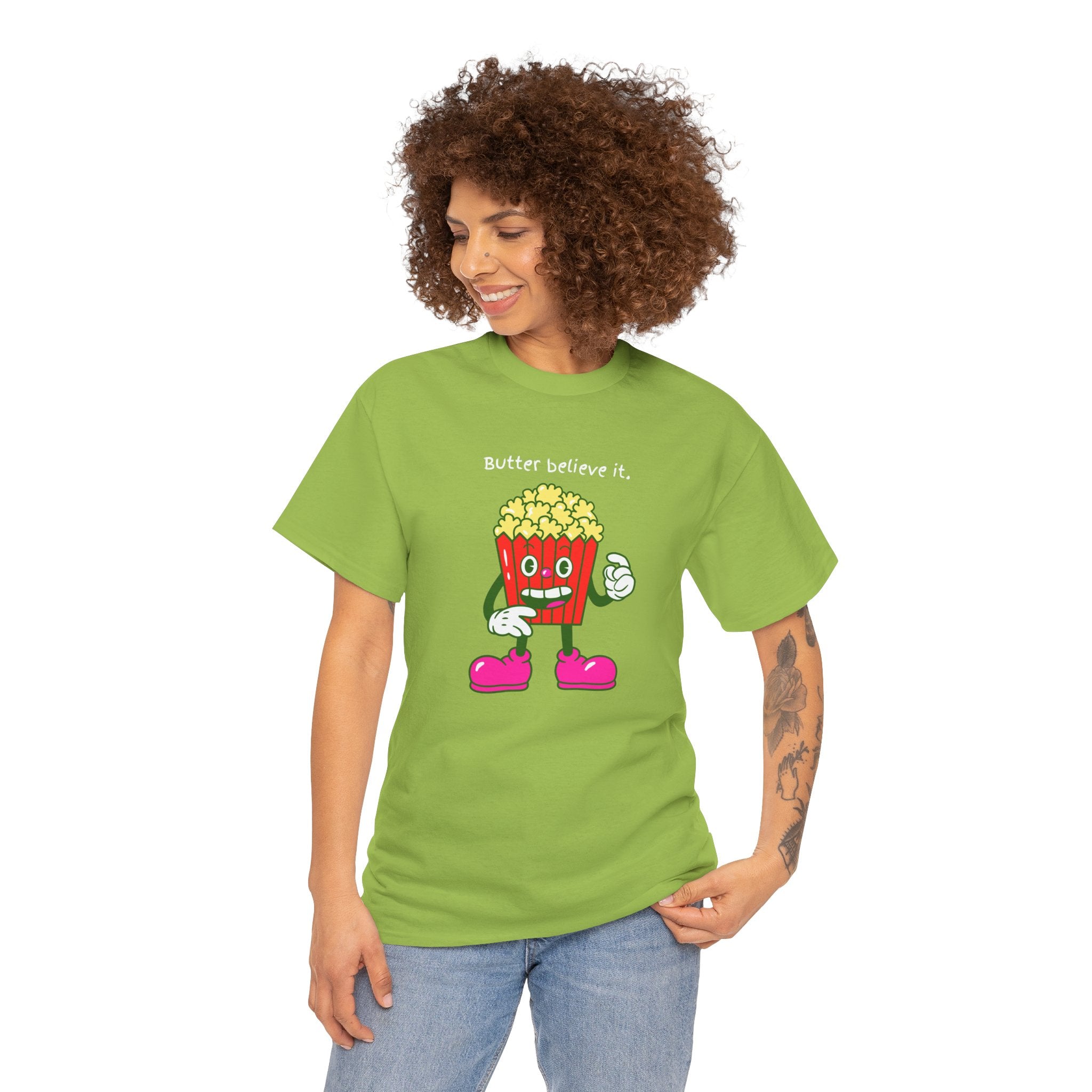 Butter Believe It Popcorn Tee — Cute Retro Snack Cartoon T-Shirt
