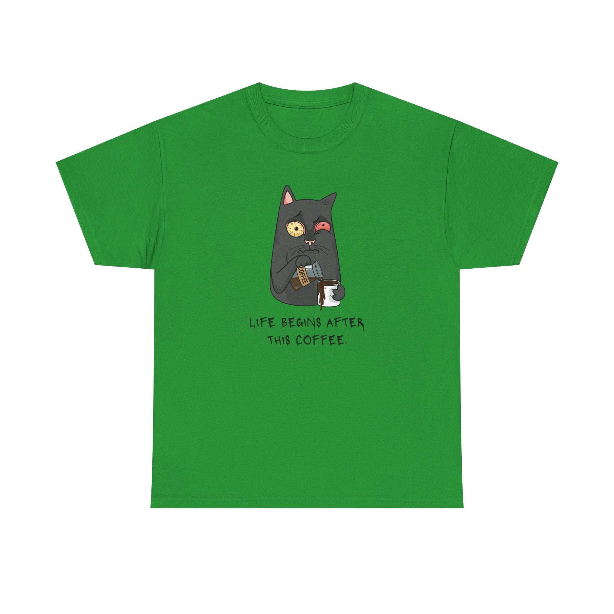Cat Coffee T-Shirt — "Life Begins After This Coffee" Cute Cat Graphic Tee