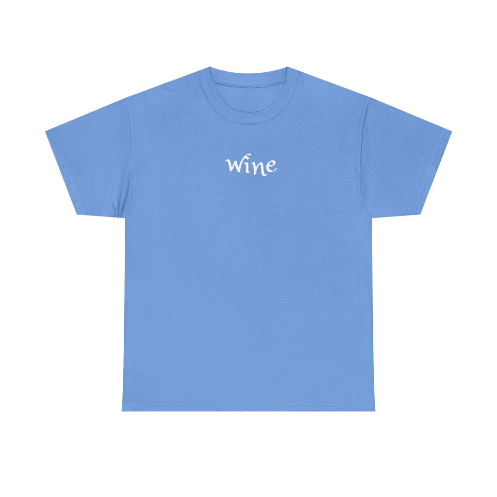 Wine Graphic Tee — Minimalist Small Chest 'wine' Text T‑Shirt