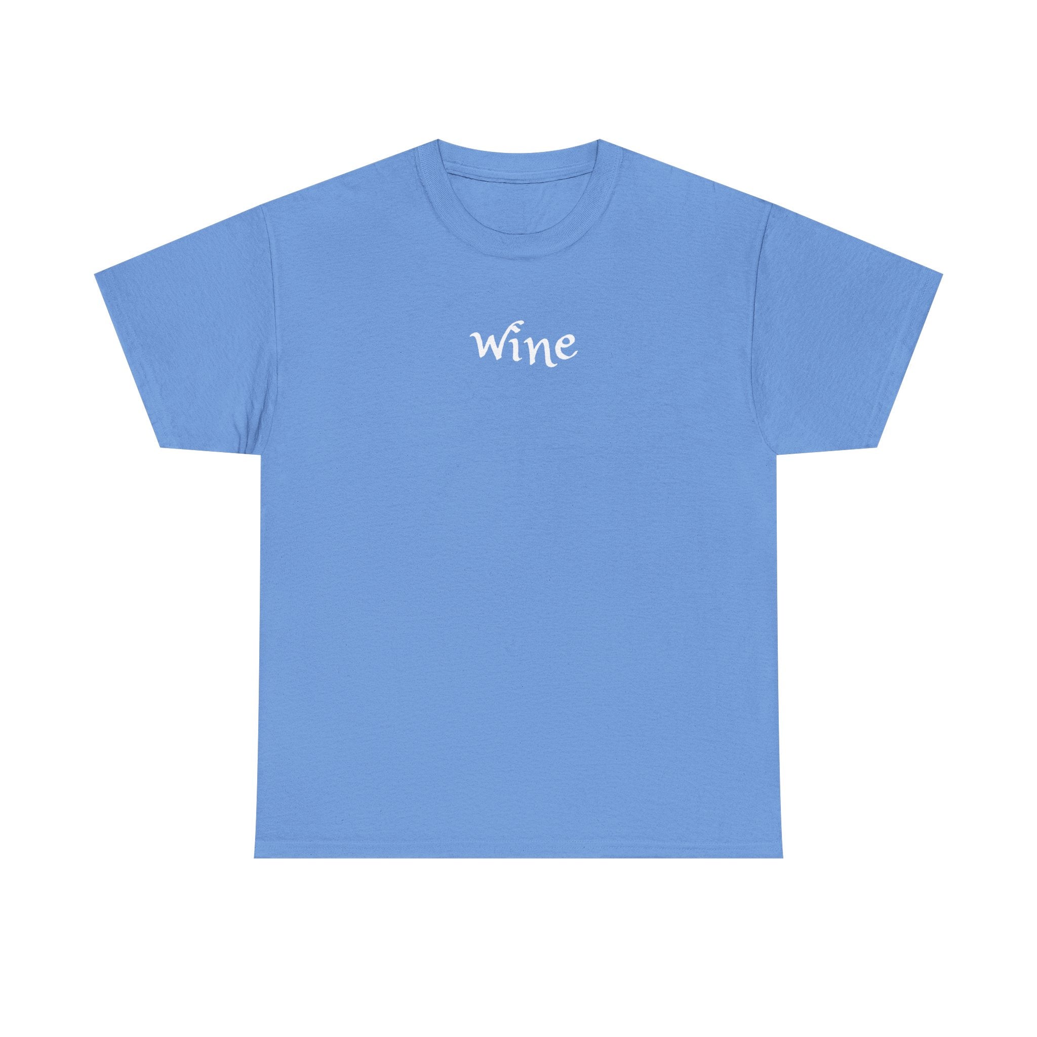 Wine Graphic Tee — Minimalist Small Chest 'wine' Text T‑Shirt